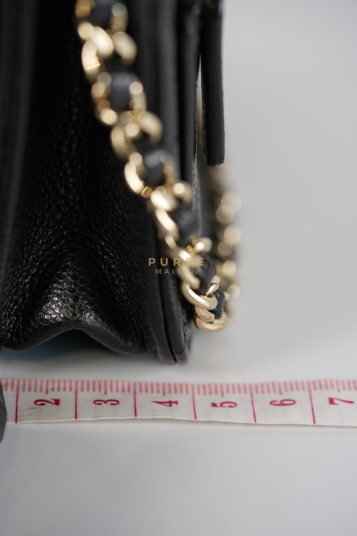Business Affinity Wallet on Chain (WOC) In Black Caviar Leather and Light Gold Hardware (Microchip) | Purse Maison Luxury Bags Shop