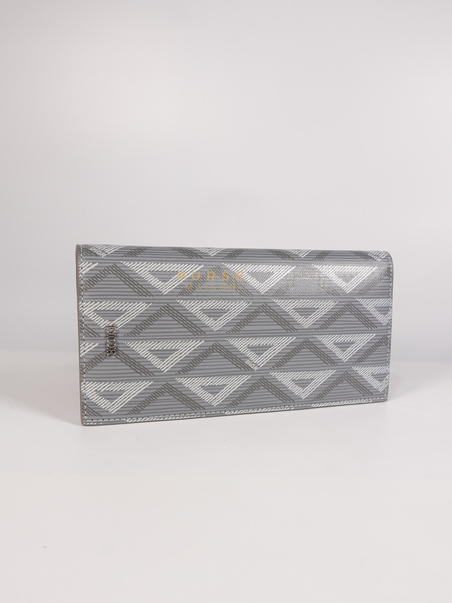 Business Card Holder/Long Vertical Wallet in Gray Diamond Canvas | Purse Maison Luxury Bags Shop
