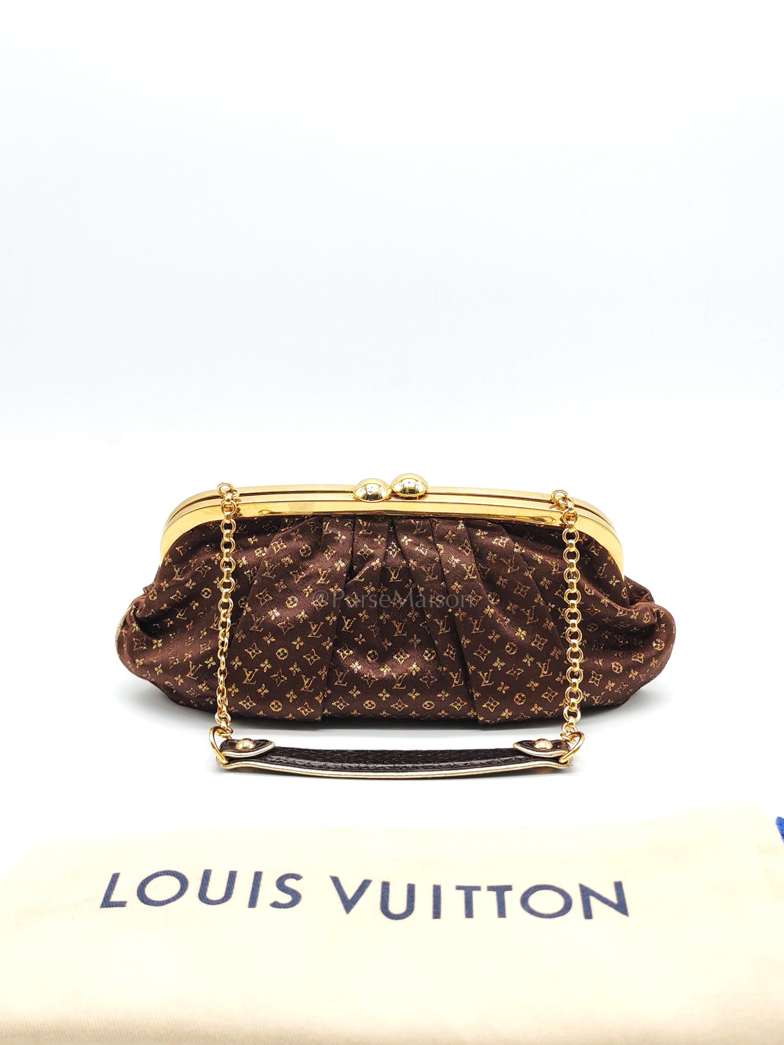 Aumonieve Evening Bag in Monogram Satin  & Gold Hardware