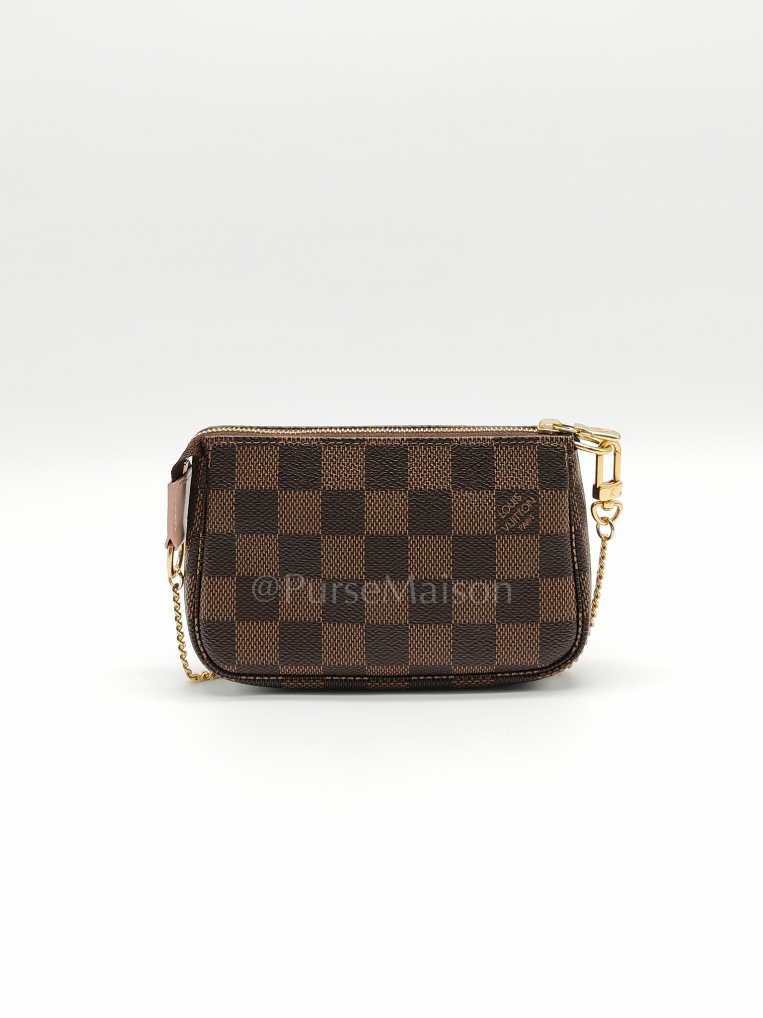Christmas Animation 2020 Mini Pochette in Damier Ebene Canvas & Gold Hardware (Datecode: SF3240)