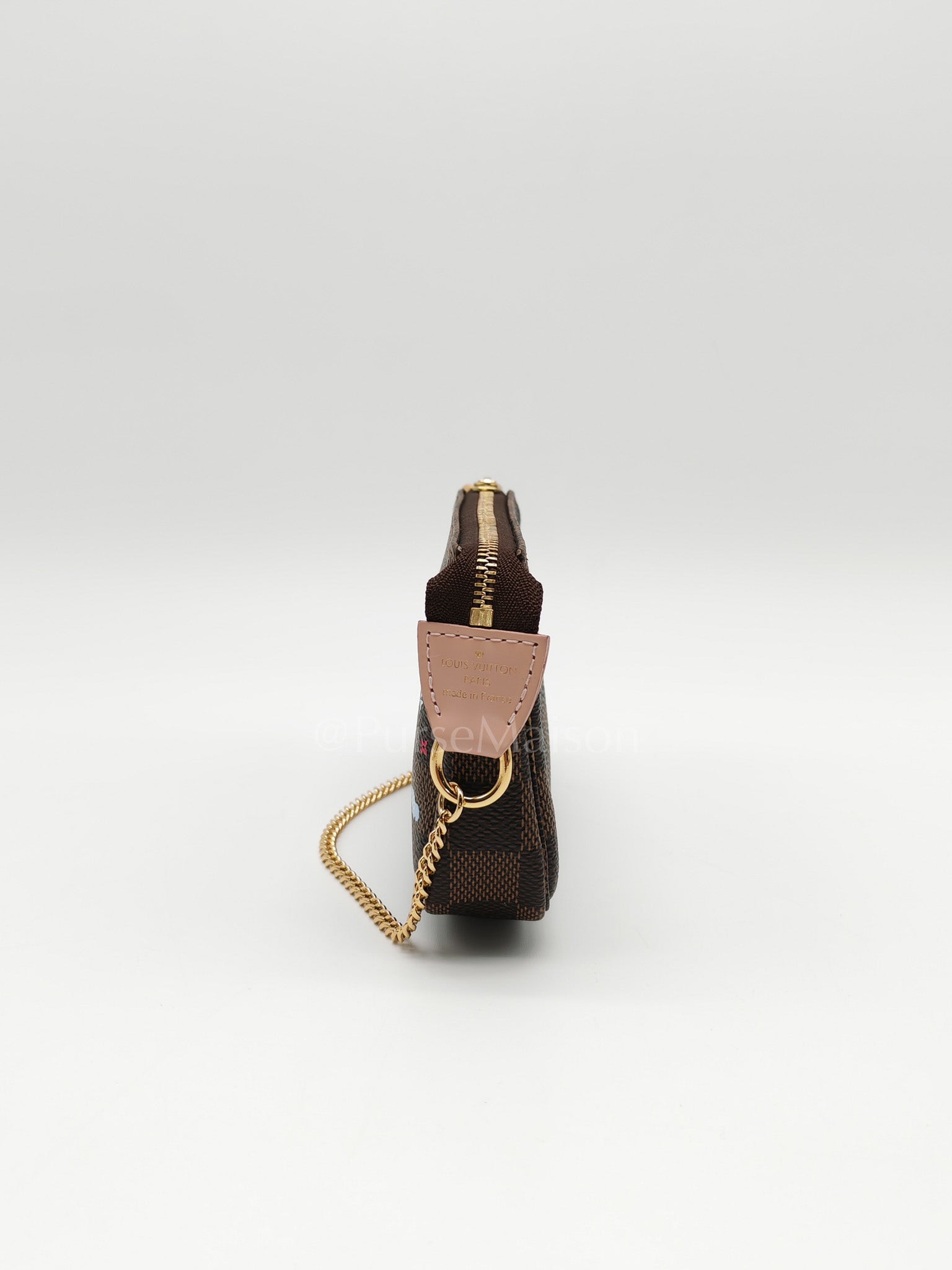 Christmas Animation 2020 Mini Pochette in Damier Ebene Canvas & Gold Hardware (Datecode: SF3240)