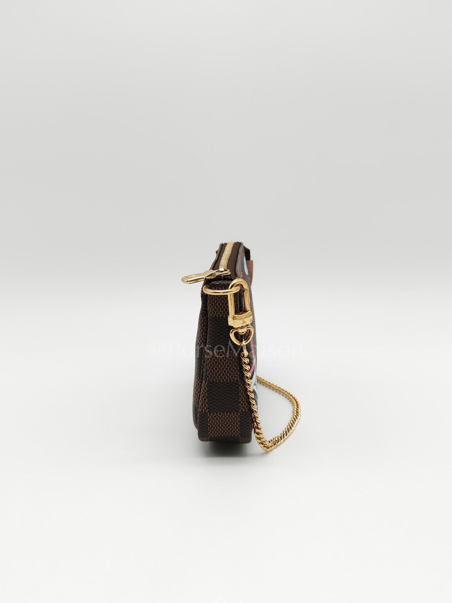 Christmas Animation 2020 Mini Pochette in Damier Ebene Canvas & Gold Hardware (Datecode: SF3240)