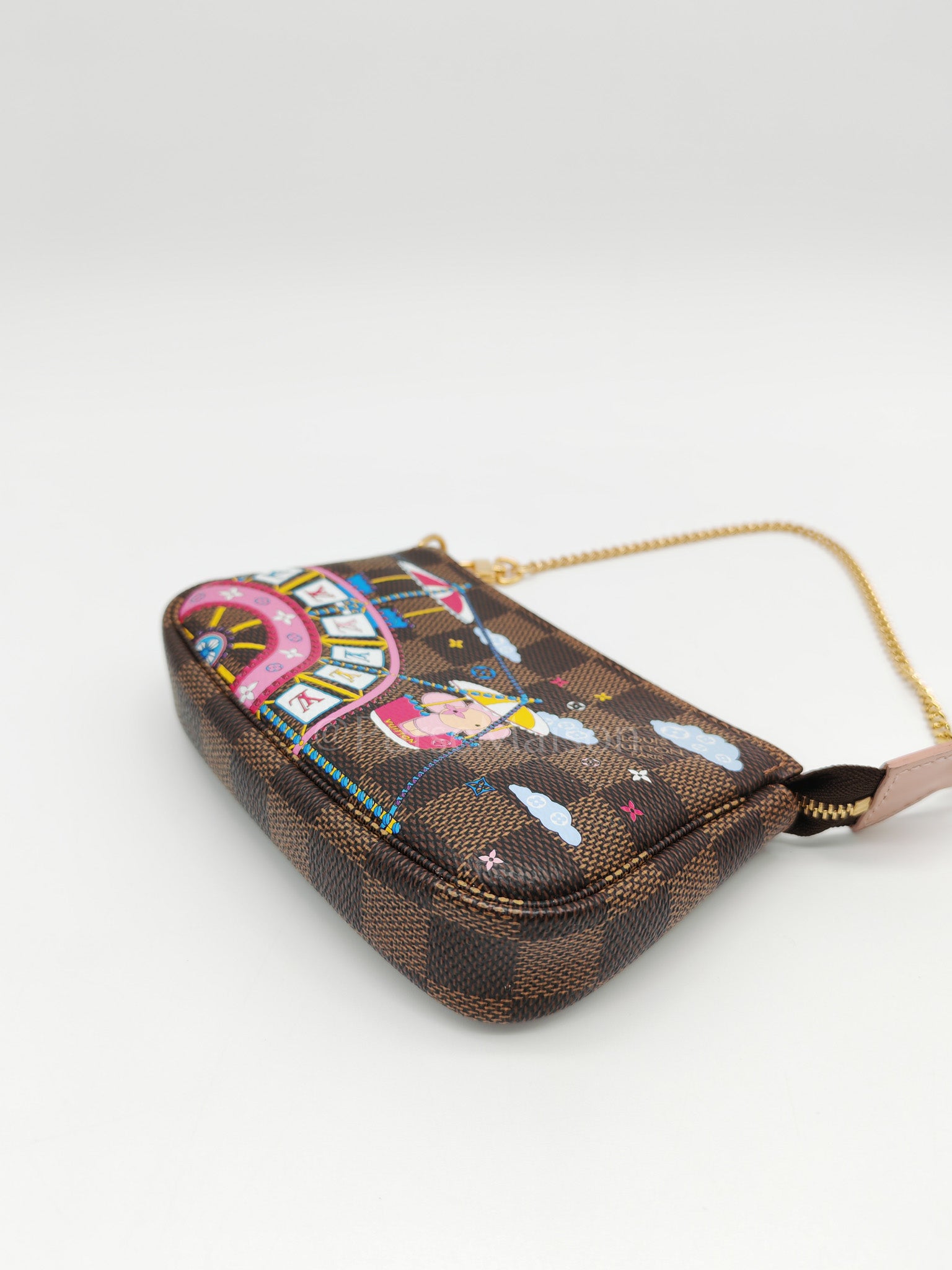 Christmas Animation 2020 Mini Pochette in Damier Ebene Canvas & Gold Hardware (Datecode: SF3240)