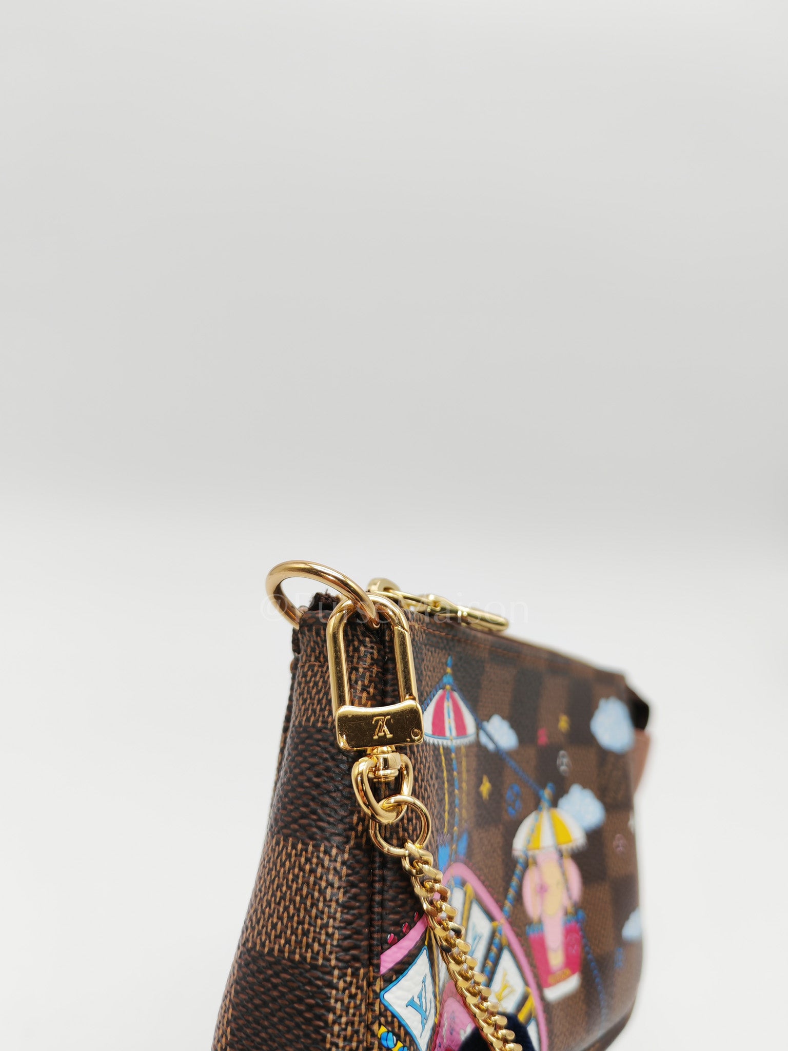 Christmas Animation 2020 Mini Pochette in Damier Ebene Canvas & Gold Hardware (Datecode: SF3240)