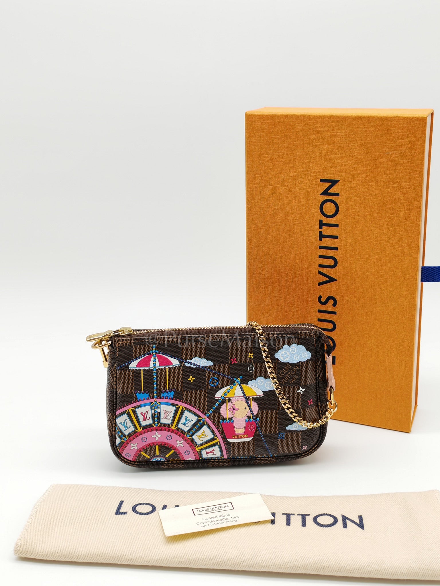 Christmas Animation 2020 Mini Pochette in Damier Ebene Canvas & Gold Hardware (Datecode: SF3240)