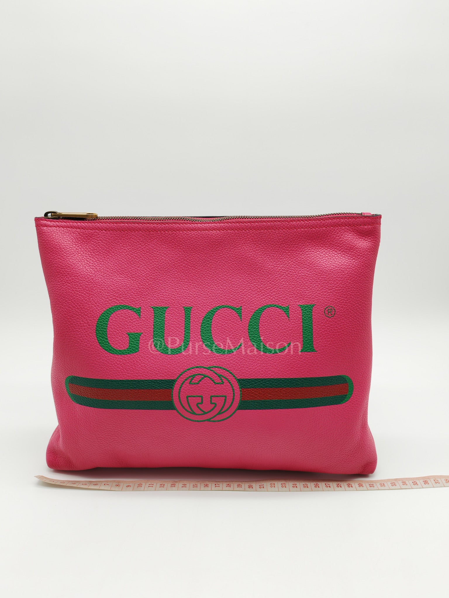Porfolio Clutch in Pink Gucci Print Prominent Green Logo