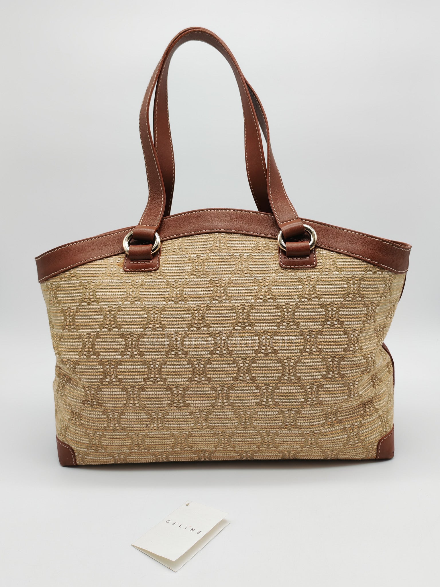 Macadam Monogram Canvas Tote Bag in Brown Leather Trim and Handle