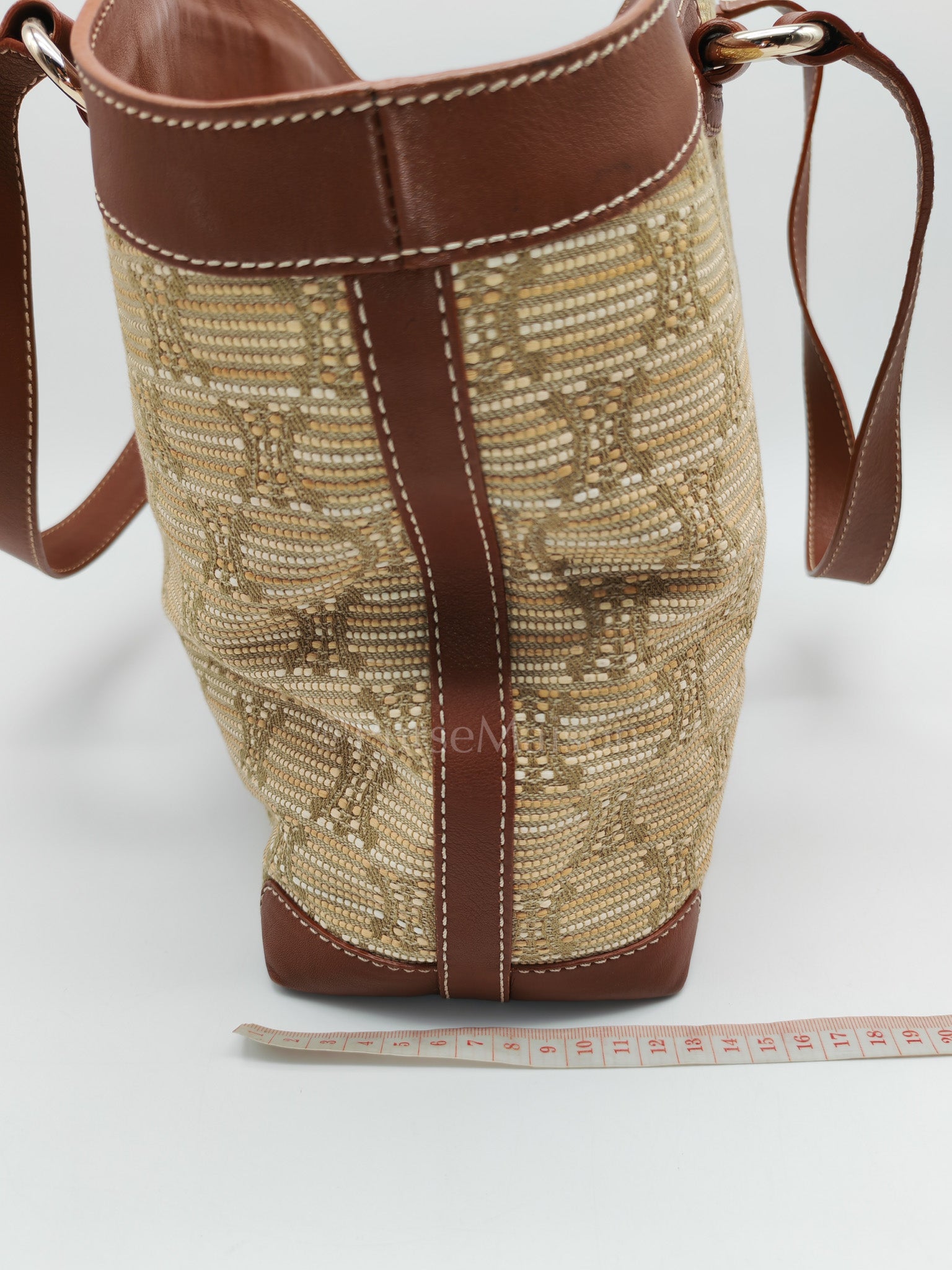 Macadam Monogram Canvas Tote Bag in Brown Leather Trim and Handle