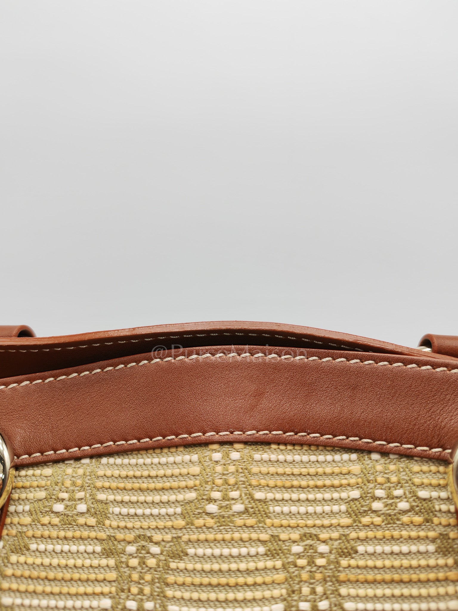 Macadam Monogram Canvas Tote Bag in Brown Leather Trim and Handle