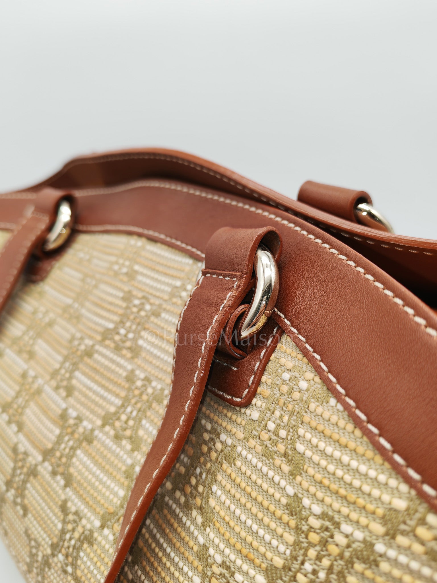 Macadam Monogram Canvas Tote Bag in Brown Leather Trim and Handle