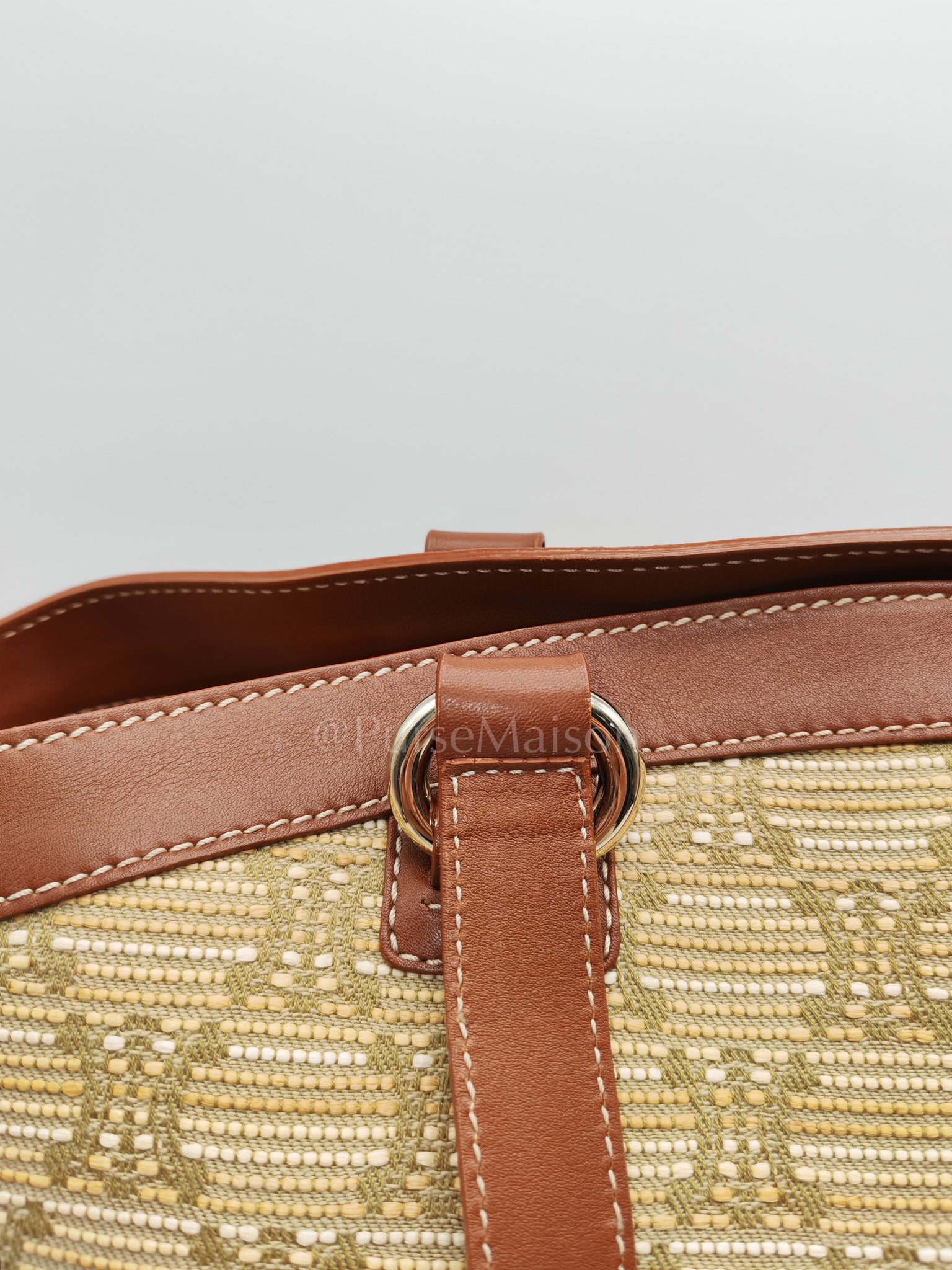 Macadam Monogram Canvas Tote Bag in Brown Leather Trim and Handle