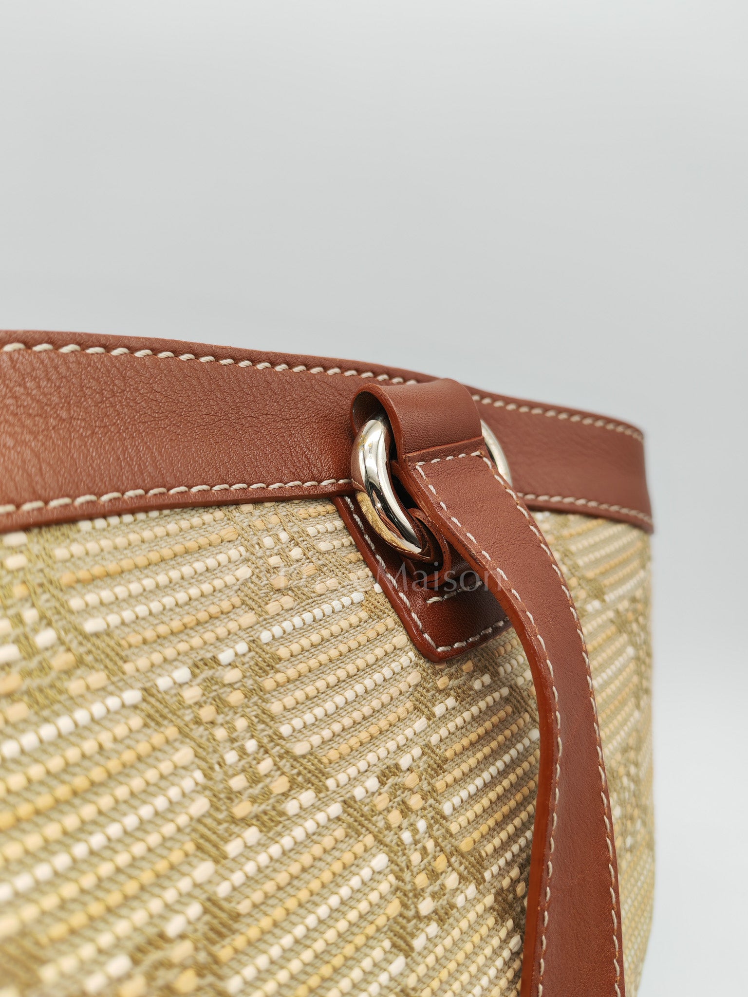 Macadam Monogram Canvas Tote Bag in Brown Leather Trim and Handle