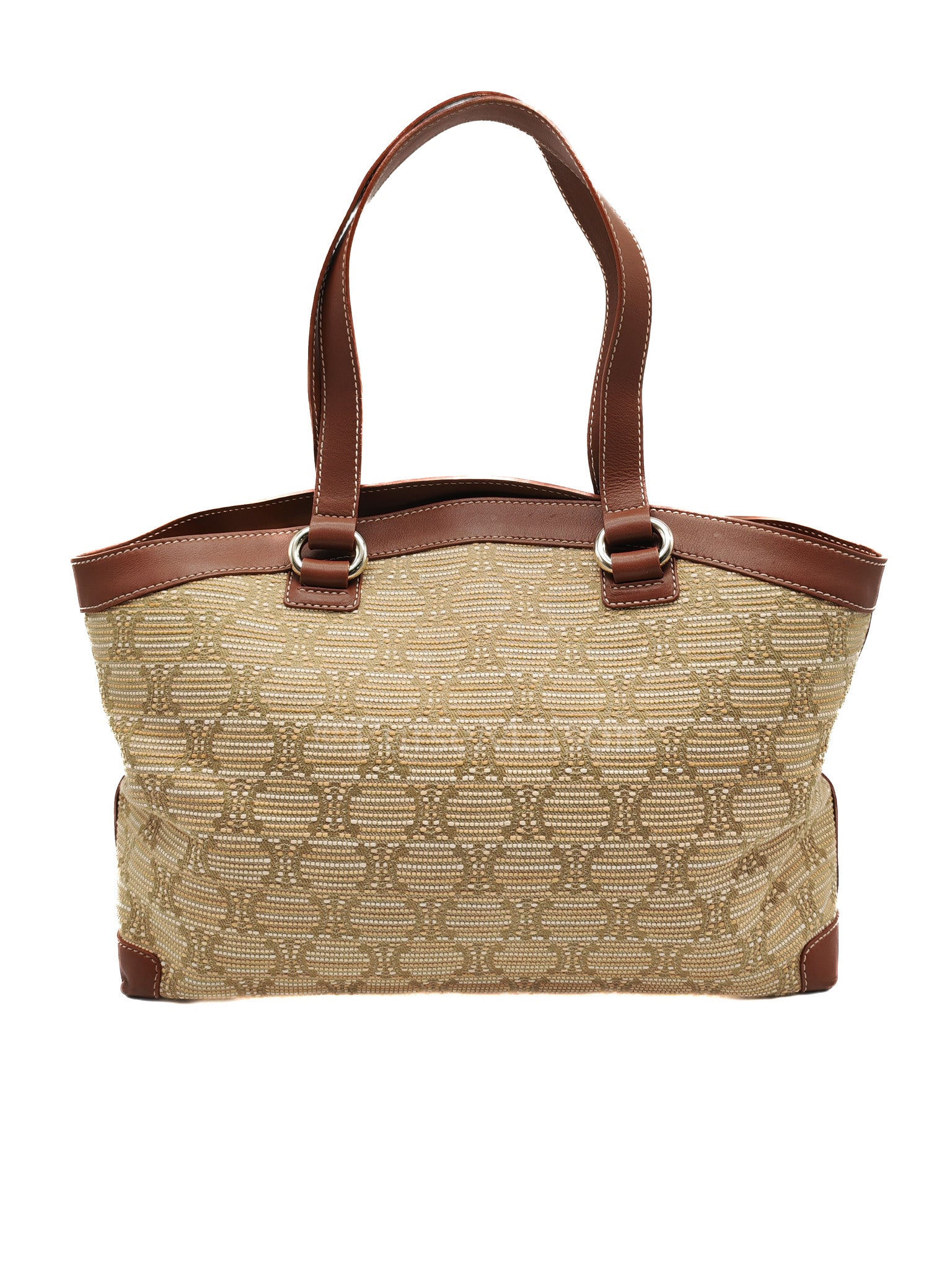 Macadam Monogram Canvas Tote Bag in Brown Leather Trim and Handle