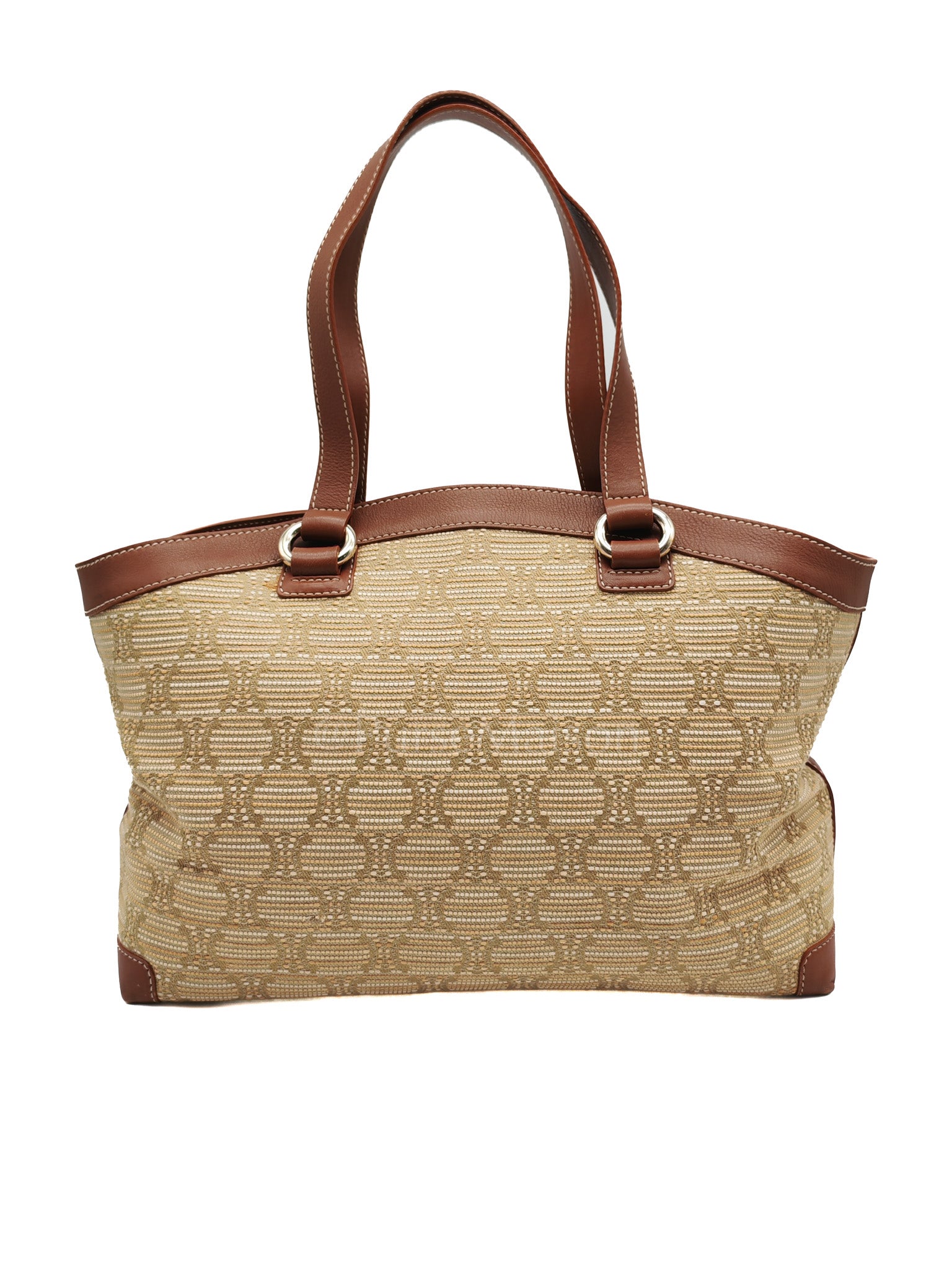 Macadam Monogram Canvas Tote Bag in Brown Leather Trim and Handle