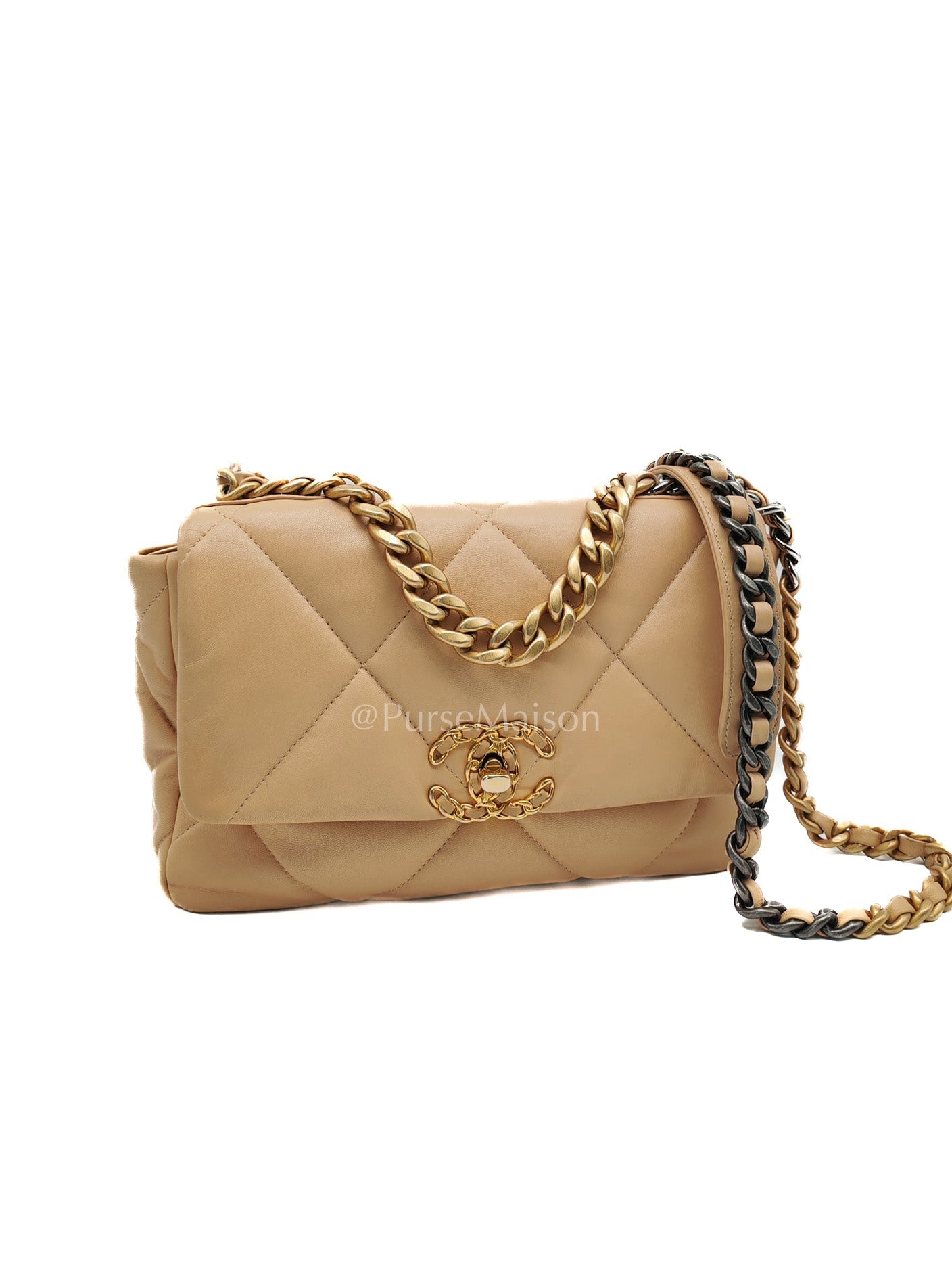 Chanel 19 Small in Beige Quilted Lambskin Leather and Mixed Hardware (Microchip)