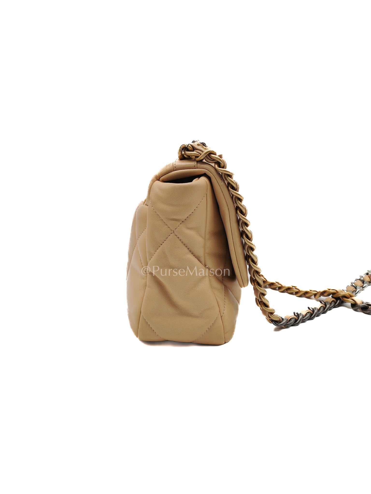 Chanel 19 Small in Beige Quilted Lambskin Leather and Mixed Hardware (Microchip)