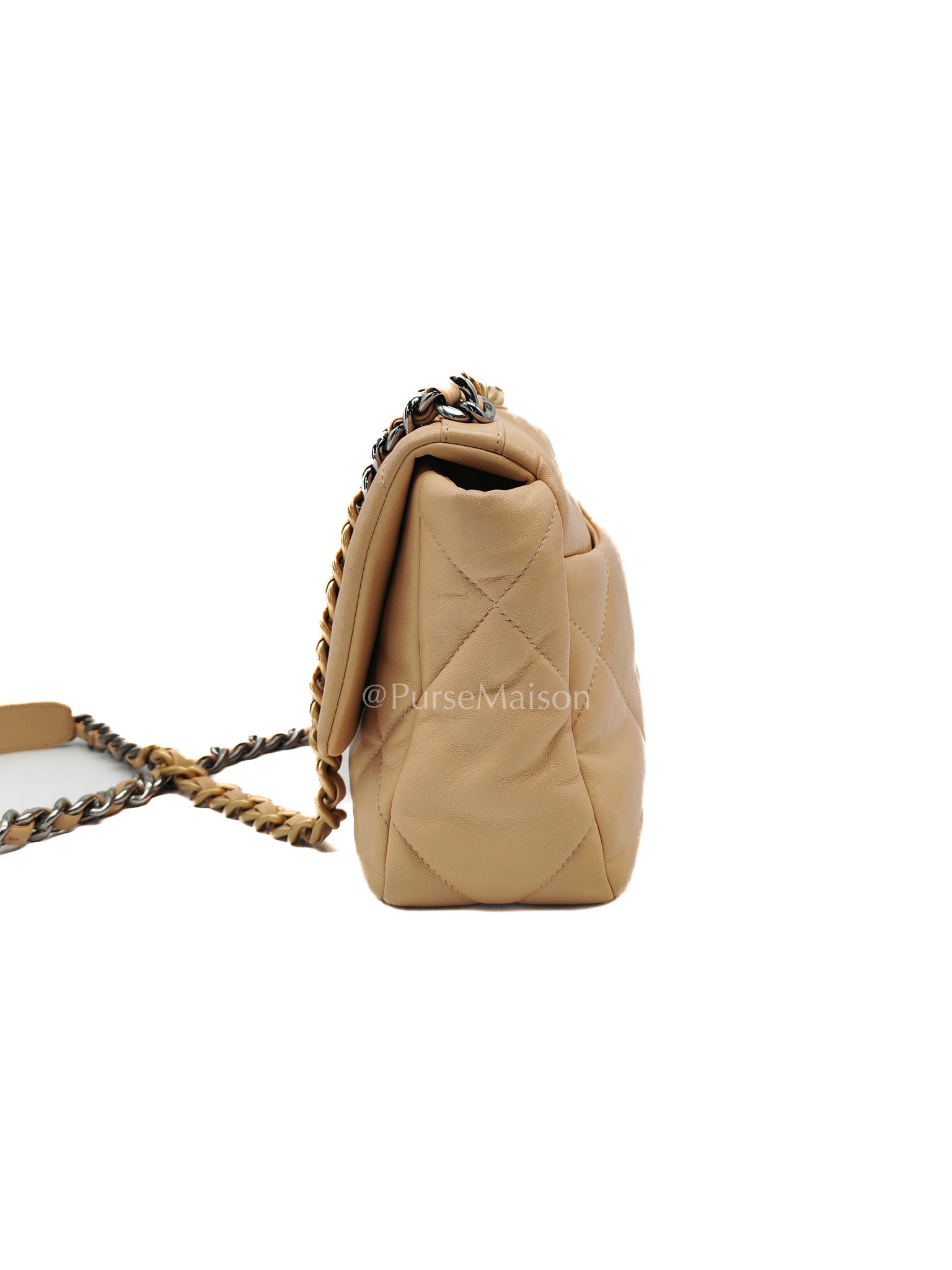 Chanel 19 Small in Beige Quilted Lambskin Leather and Mixed Hardware (Microchip)