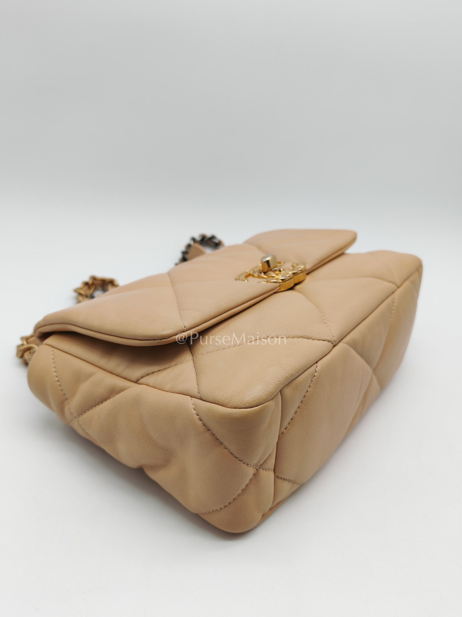 Chanel 19 Small in Beige Quilted Lambskin Leather and Mixed Hardware (Microchip)