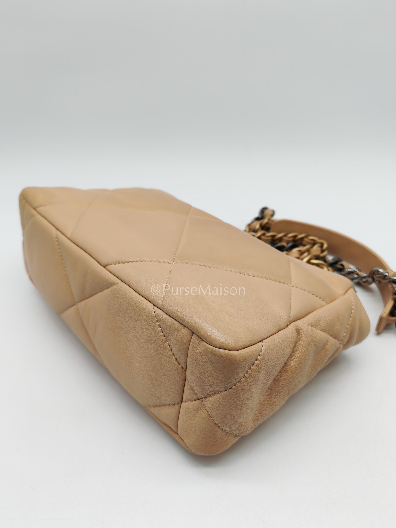 Chanel 19 Small in Beige Quilted Lambskin Leather and Mixed Hardware (Microchip)