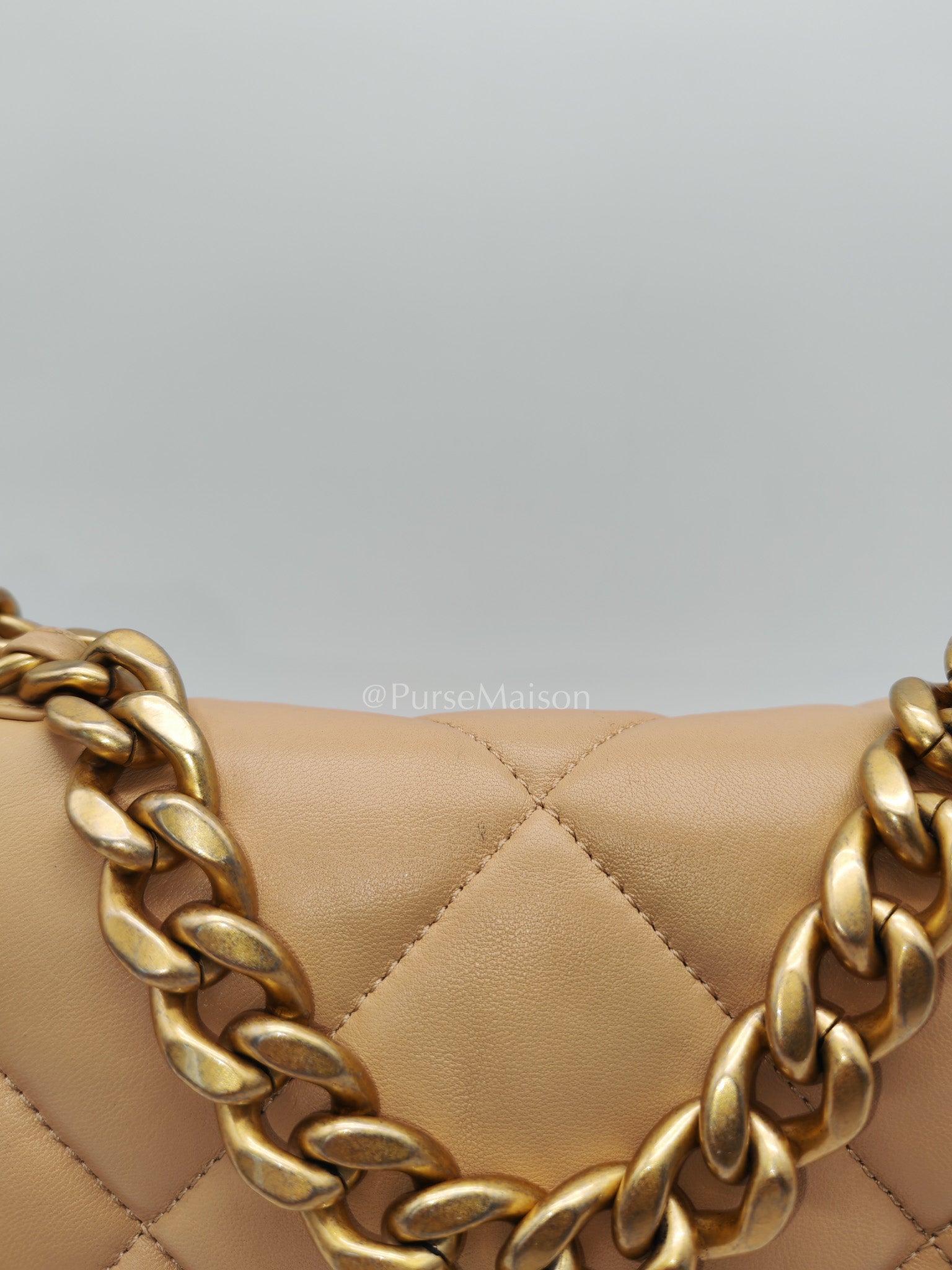 Chanel 19 Small in Beige Quilted Lambskin Leather and Mixed Hardware (Microchip)