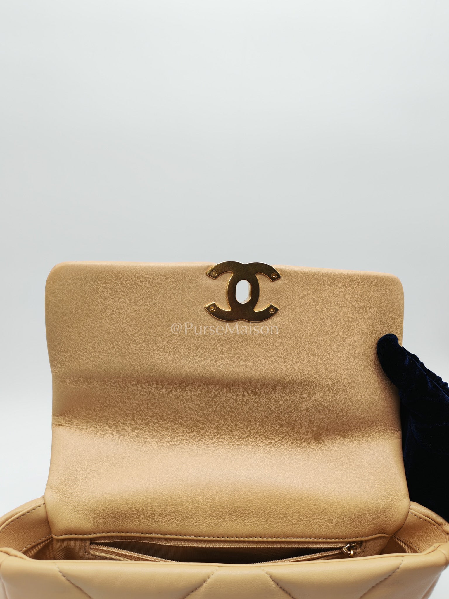 Chanel 19 Small in Beige Quilted Lambskin Leather and Mixed Hardware (Microchip)