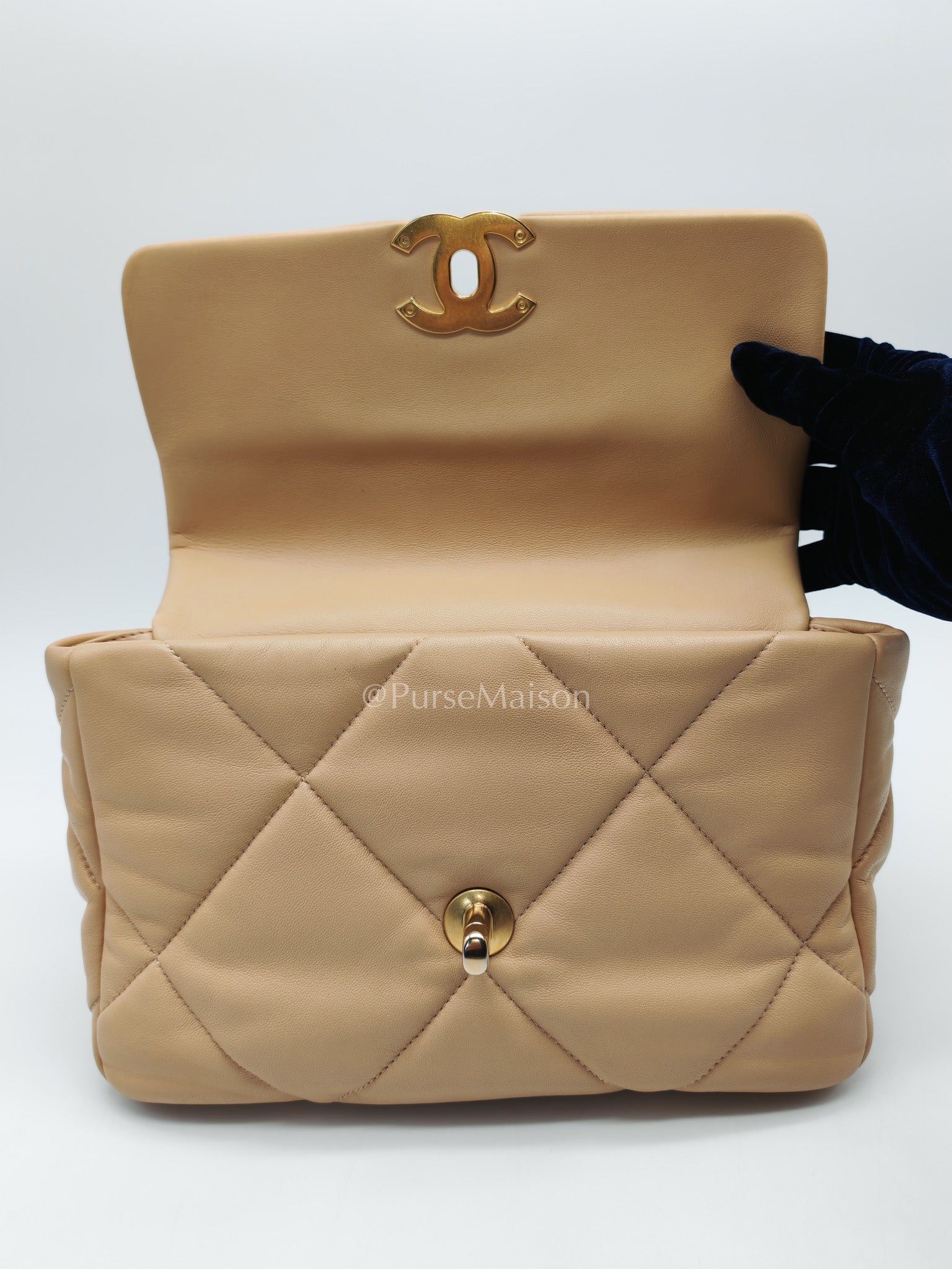 Chanel 19 Small in Beige Quilted Lambskin Leather and Mixed Hardware (Microchip)