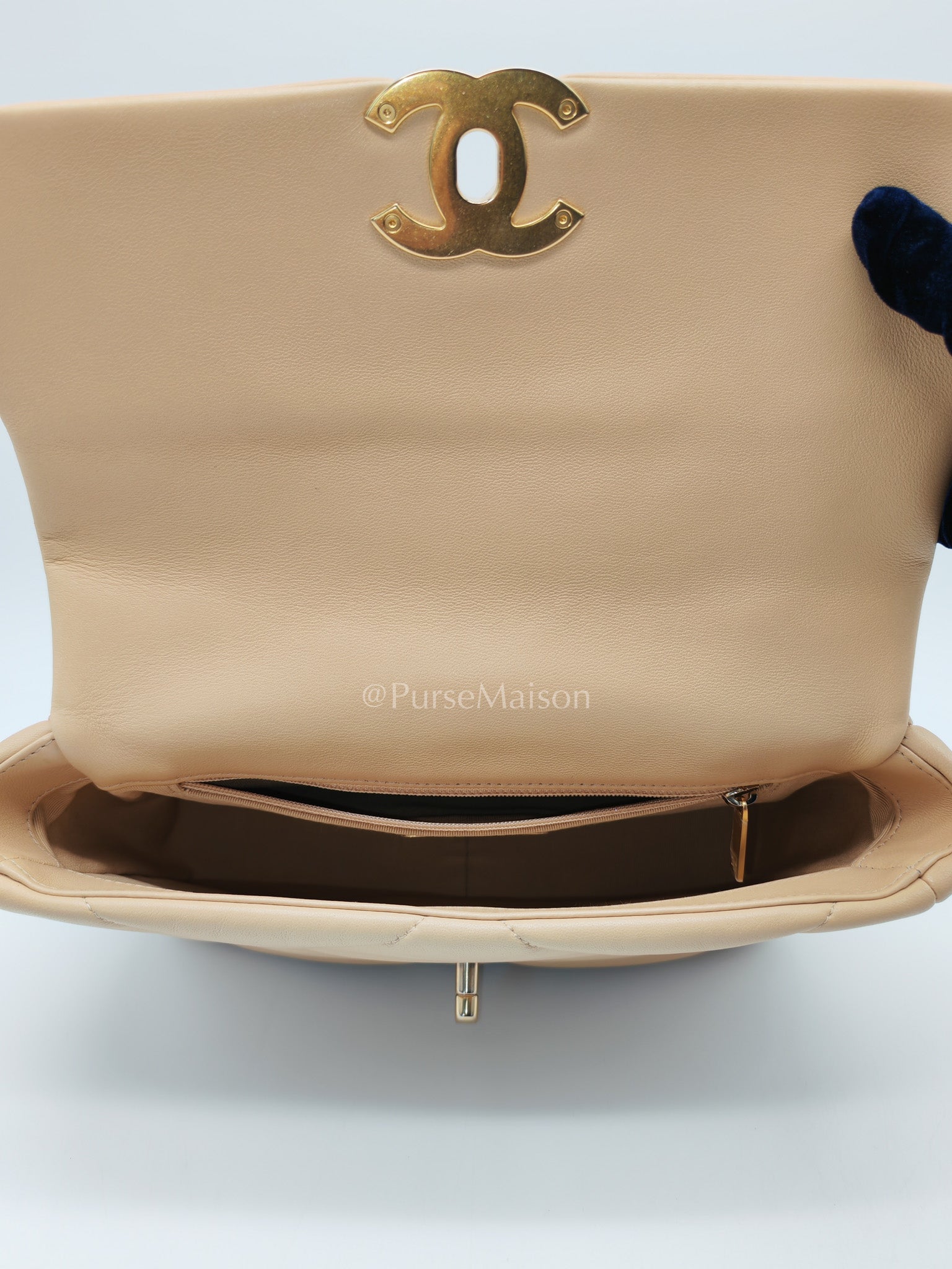 Chanel 19 Small in Beige Quilted Lambskin Leather and Mixed Hardware (Microchip)