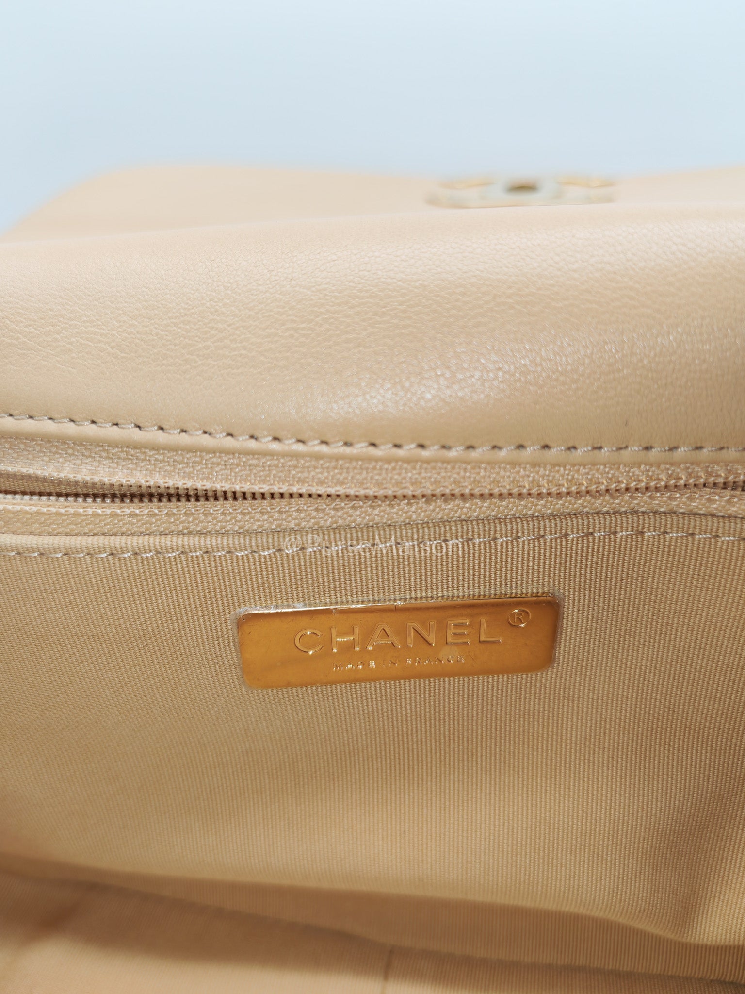 Chanel 19 Small in Beige Quilted Lambskin Leather and Mixed Hardware (Microchip)