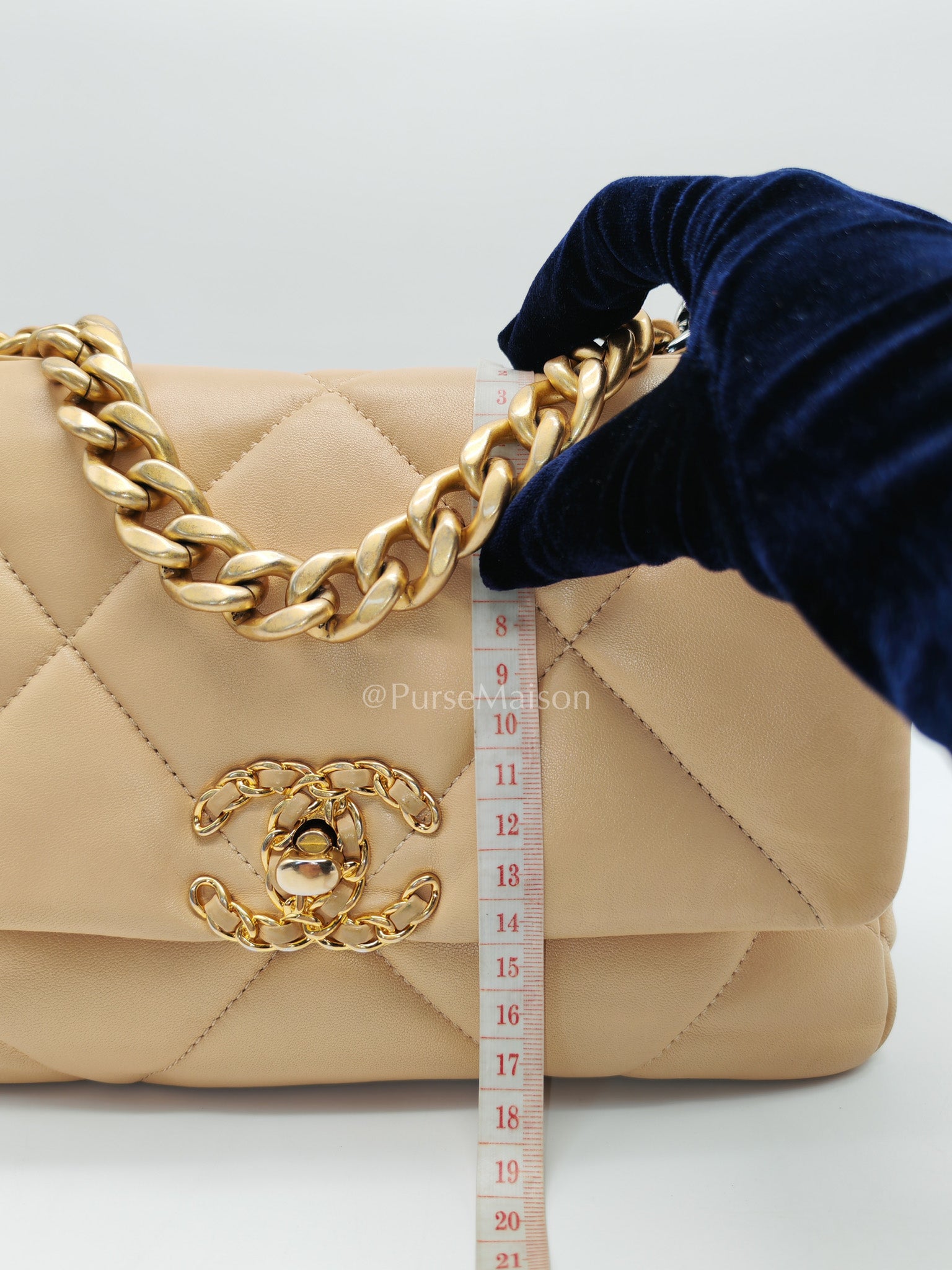 Chanel 19 Small in Beige Quilted Lambskin Leather and Mixed Hardware (Microchip)