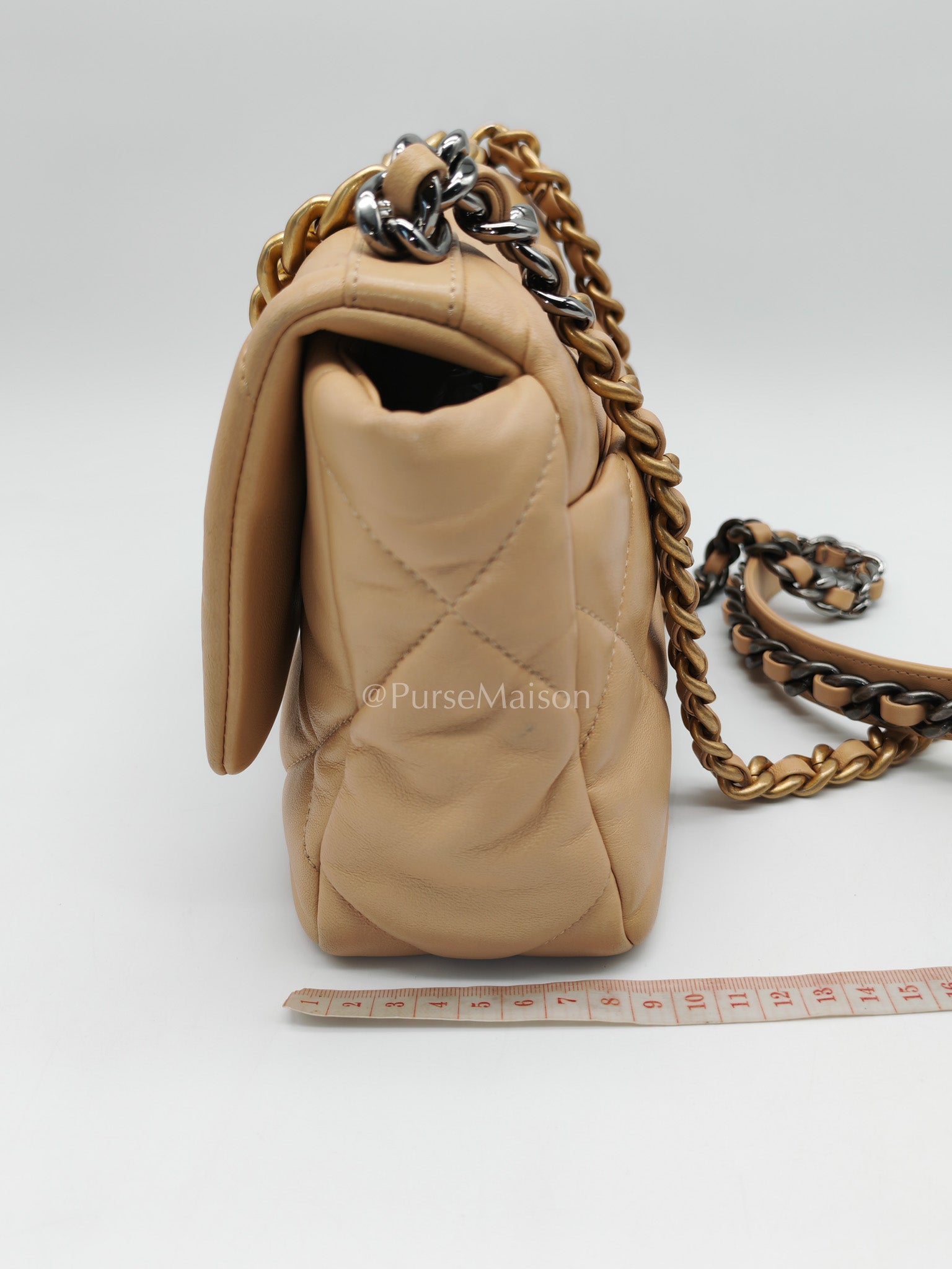 Chanel 19 Small in Beige Quilted Lambskin Leather and Mixed Hardware (Microchip)