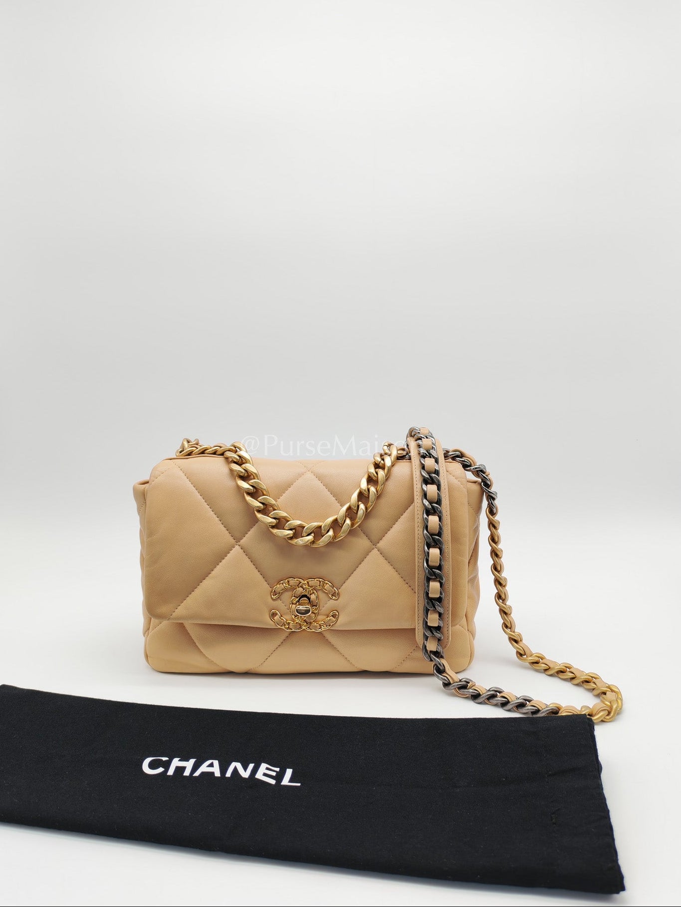 Chanel 19 Small in Beige Quilted Lambskin Leather and Mixed Hardware (Microchip)