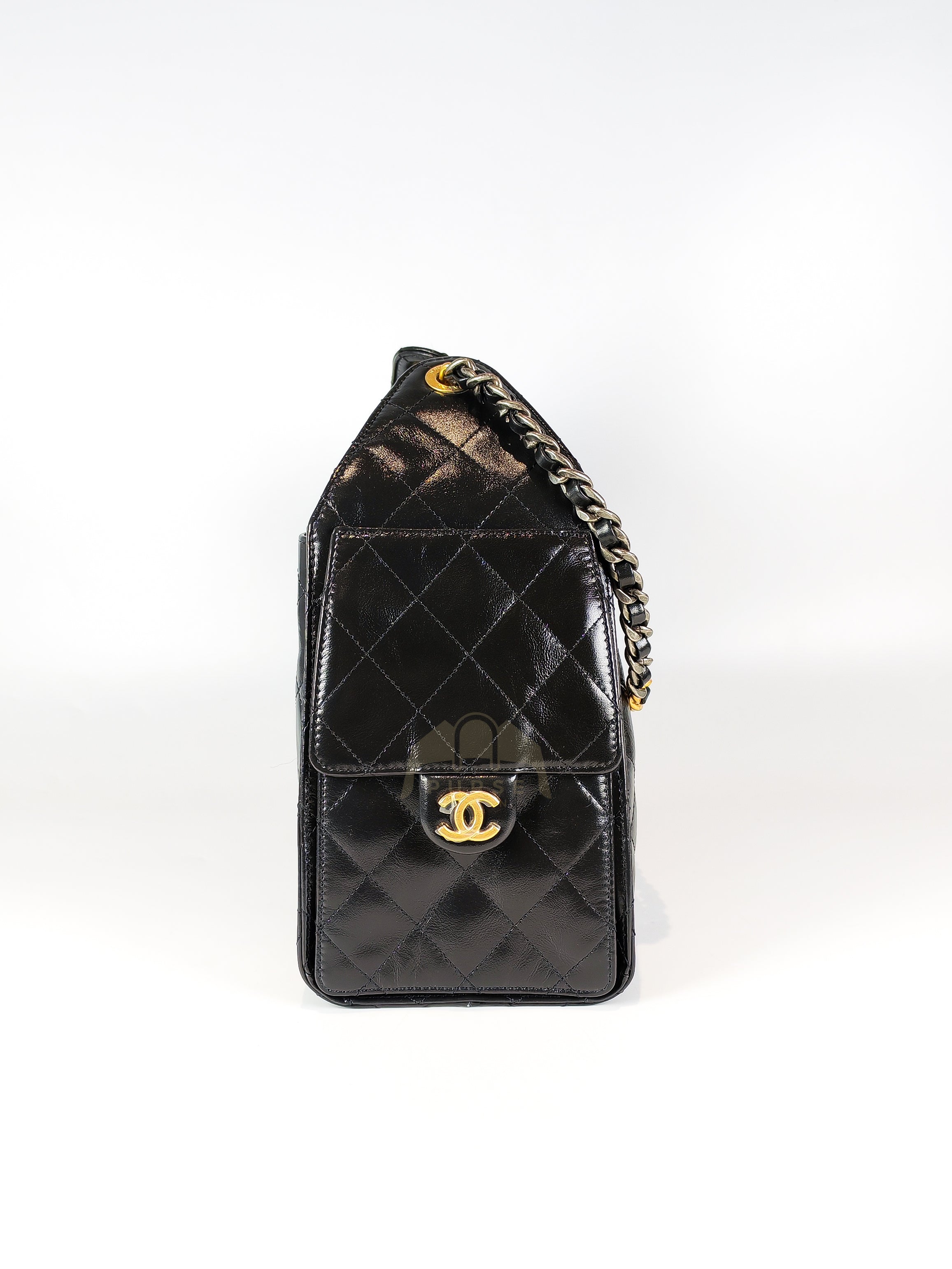 C25 Small in Black Shiny Calfskin Leather and Mixed Hardware (Microchip) | Purse Maison Luxury Bags Shop