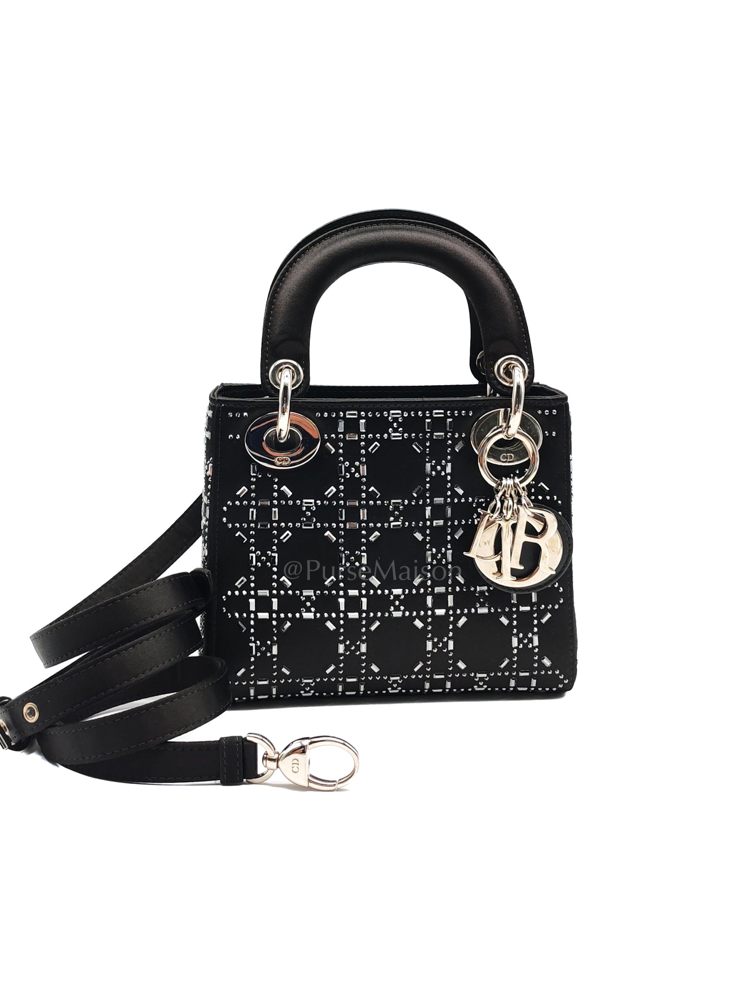 Lady Dior Mini Satin Crystal Cannage Black Canvas Shoulder Bag