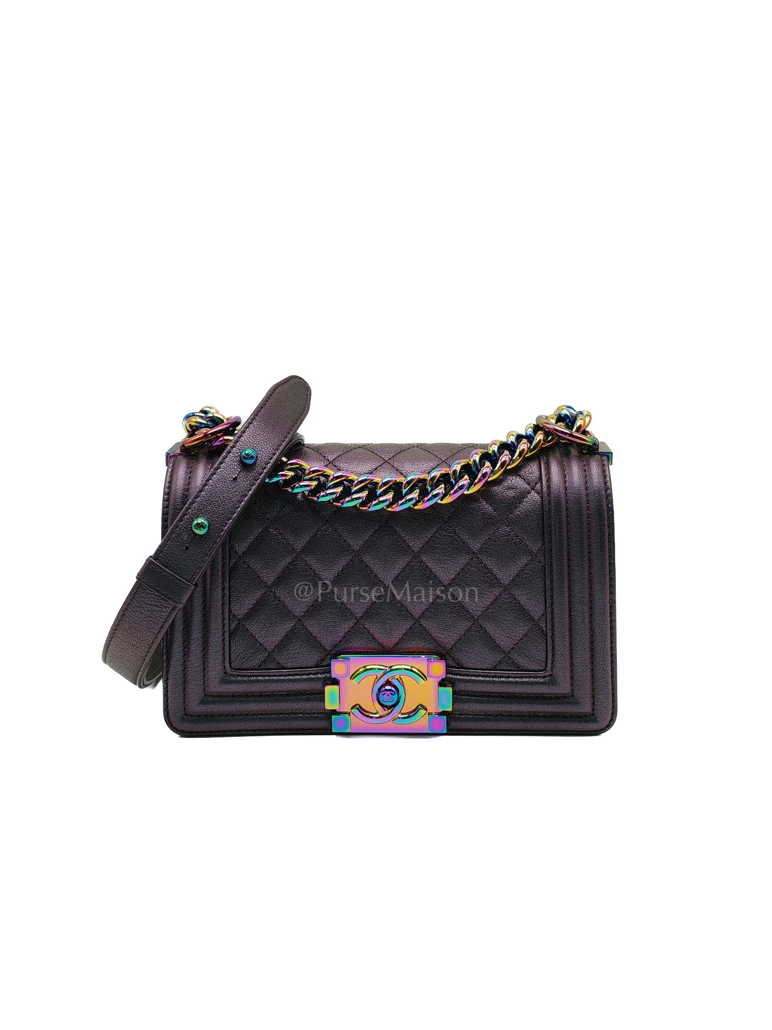 Le boy Small Iridescent Purple Mermaid Quilted Goatskin in Rainbow Hardware (Series 21)