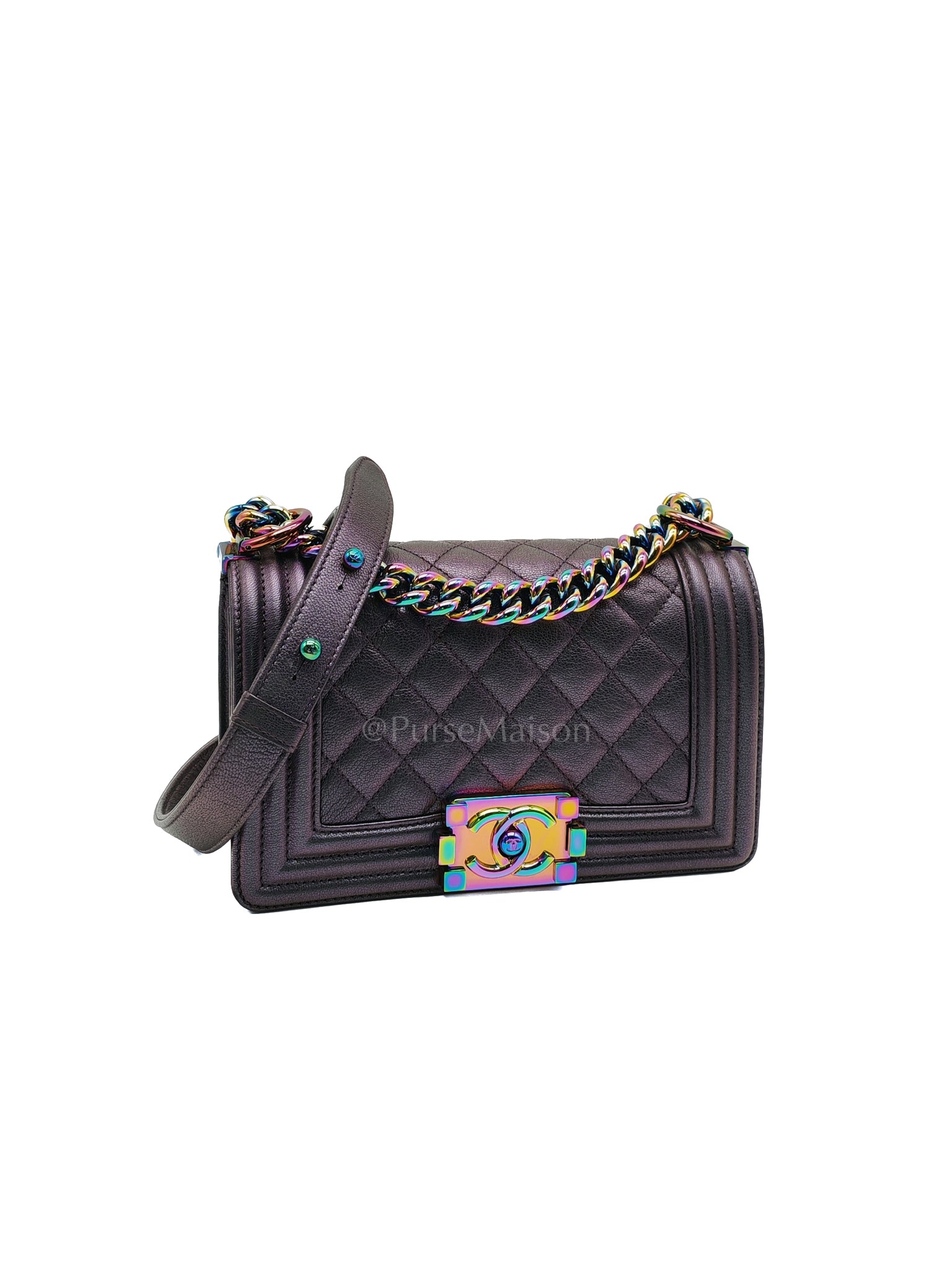 Le boy Small Iridescent Purple Mermaid Quilted Goatskin in Rainbow Hardware (Series 21)