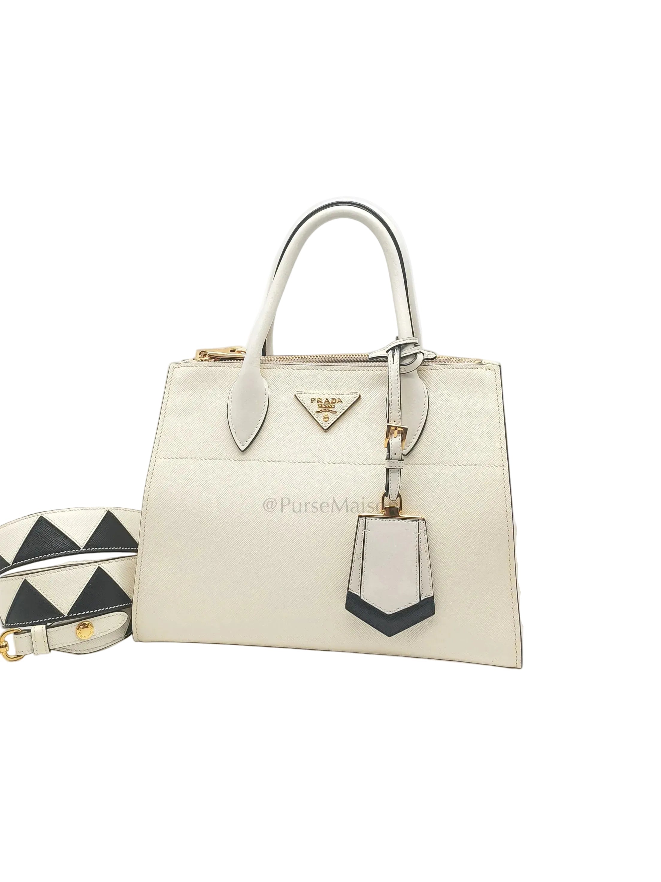 1BA103 Paradigme in Off-White Saffiano City Calfskin Greche Shoulder Bag
