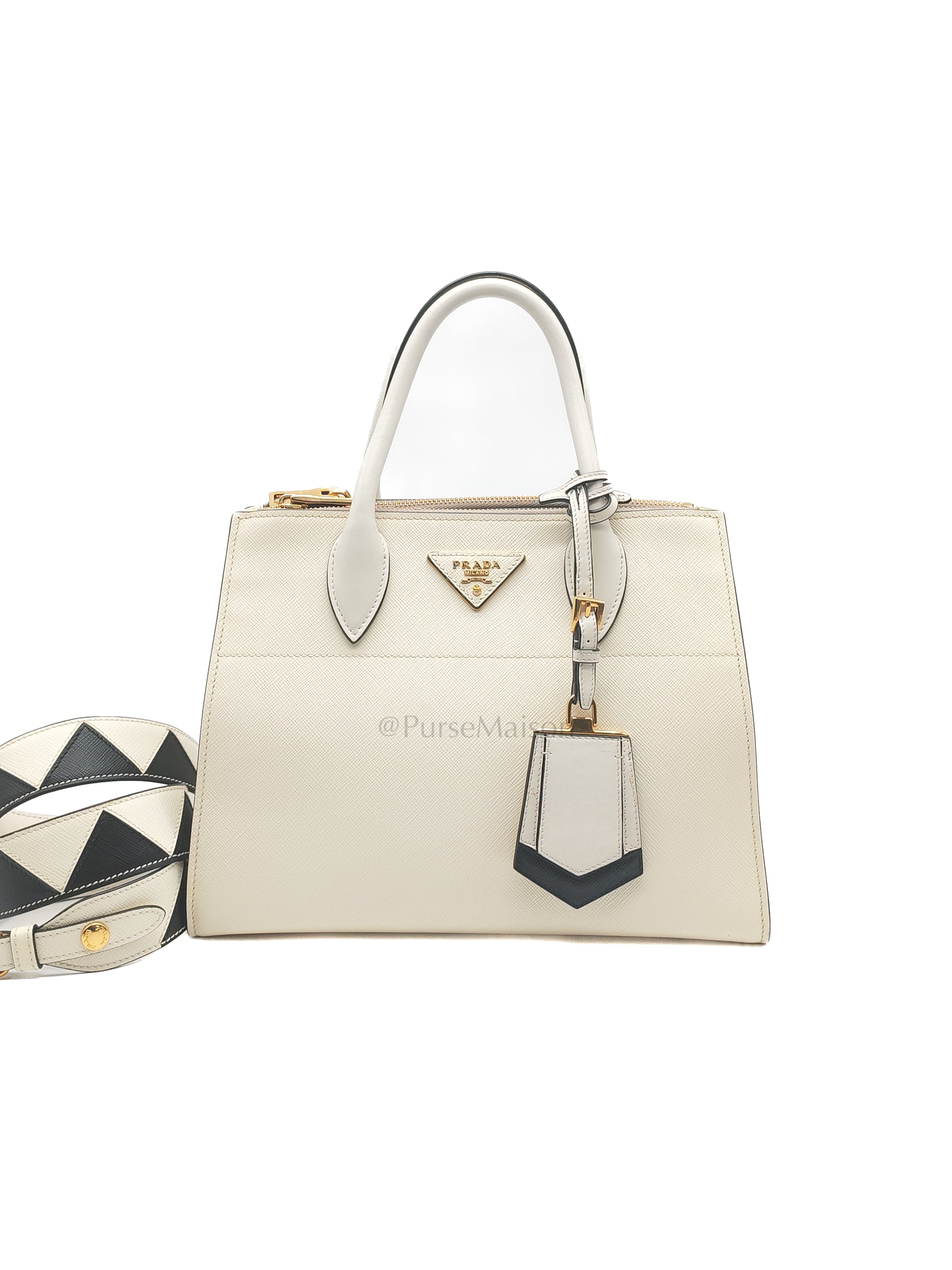 1BA103 Paradigme in Off-White Saffiano City Calfskin Greche Shoulder Bag
