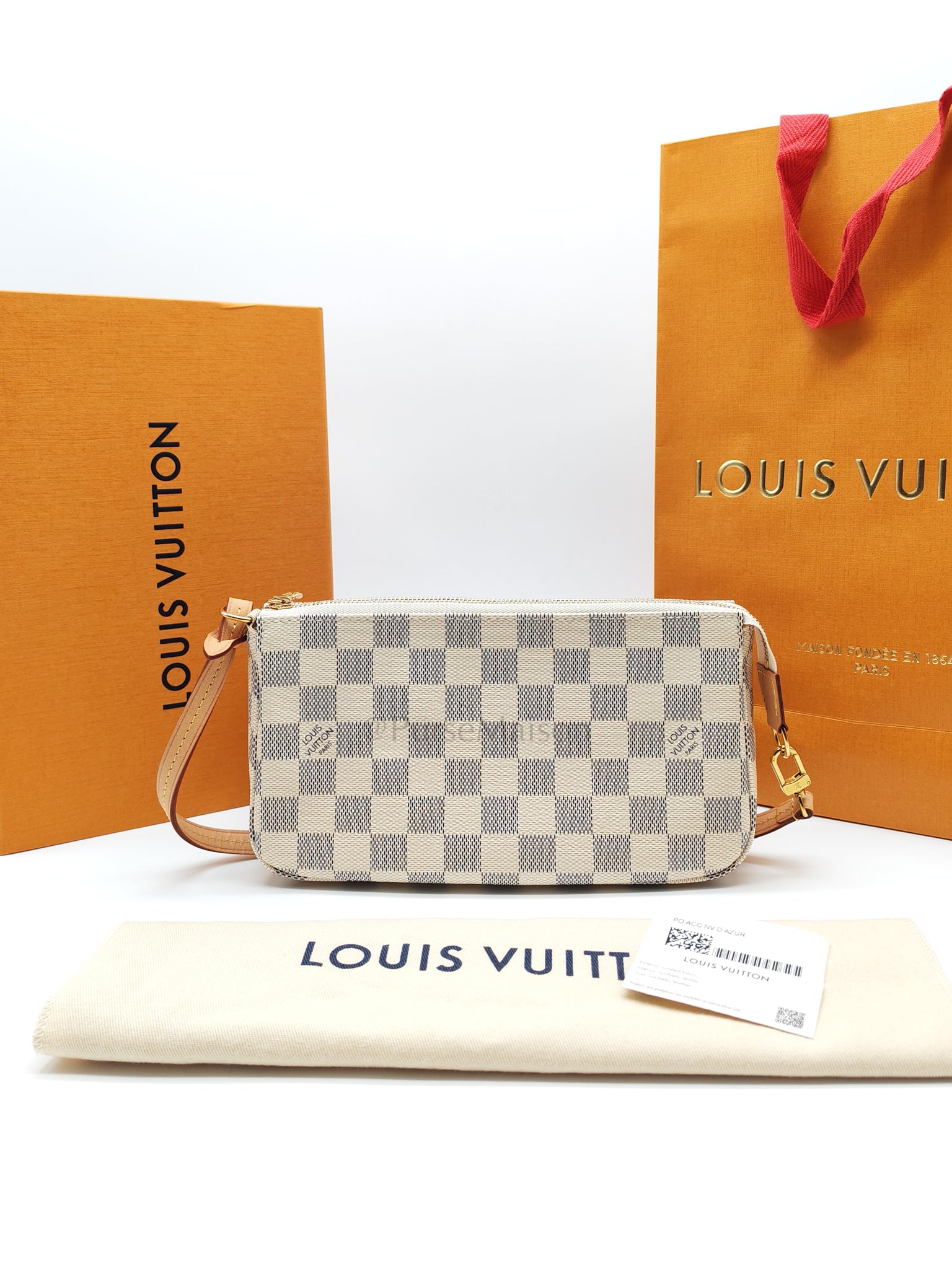 Pochette Accesories in Damier Azur Canvas Shoulder Bag (Microchip)