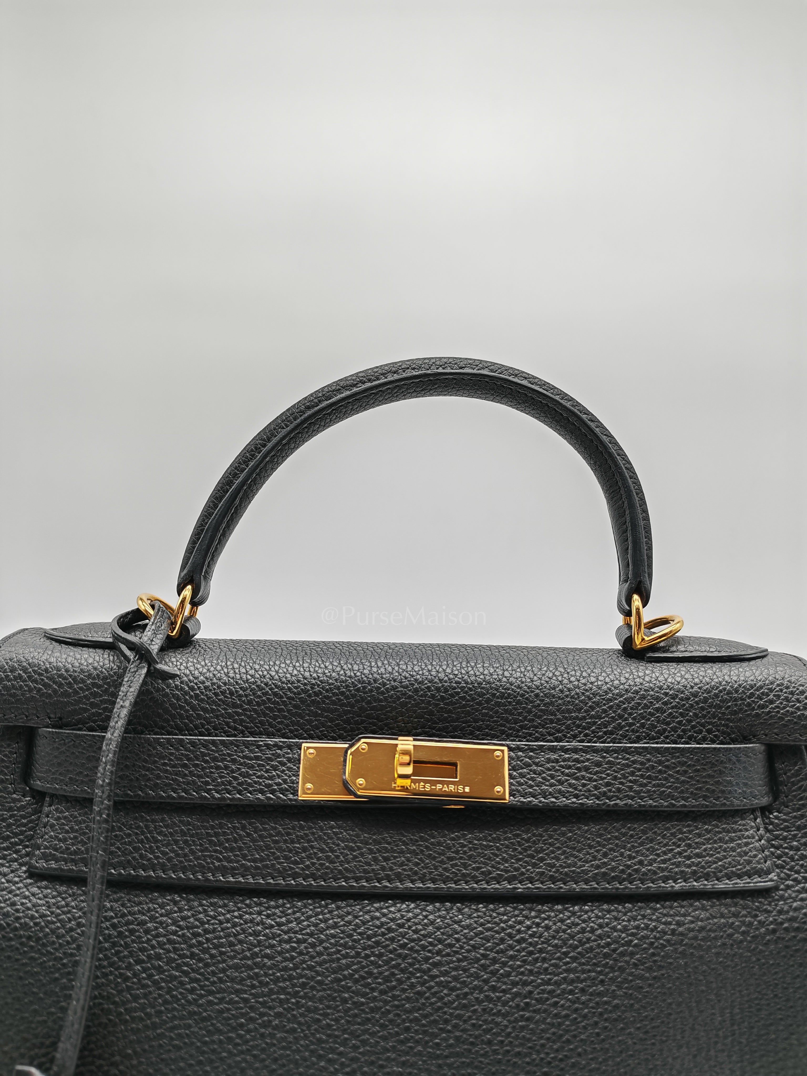 Kelly 28 Retourne in Black Togo Leather & Gold Hardware Stamp Square M (2009)