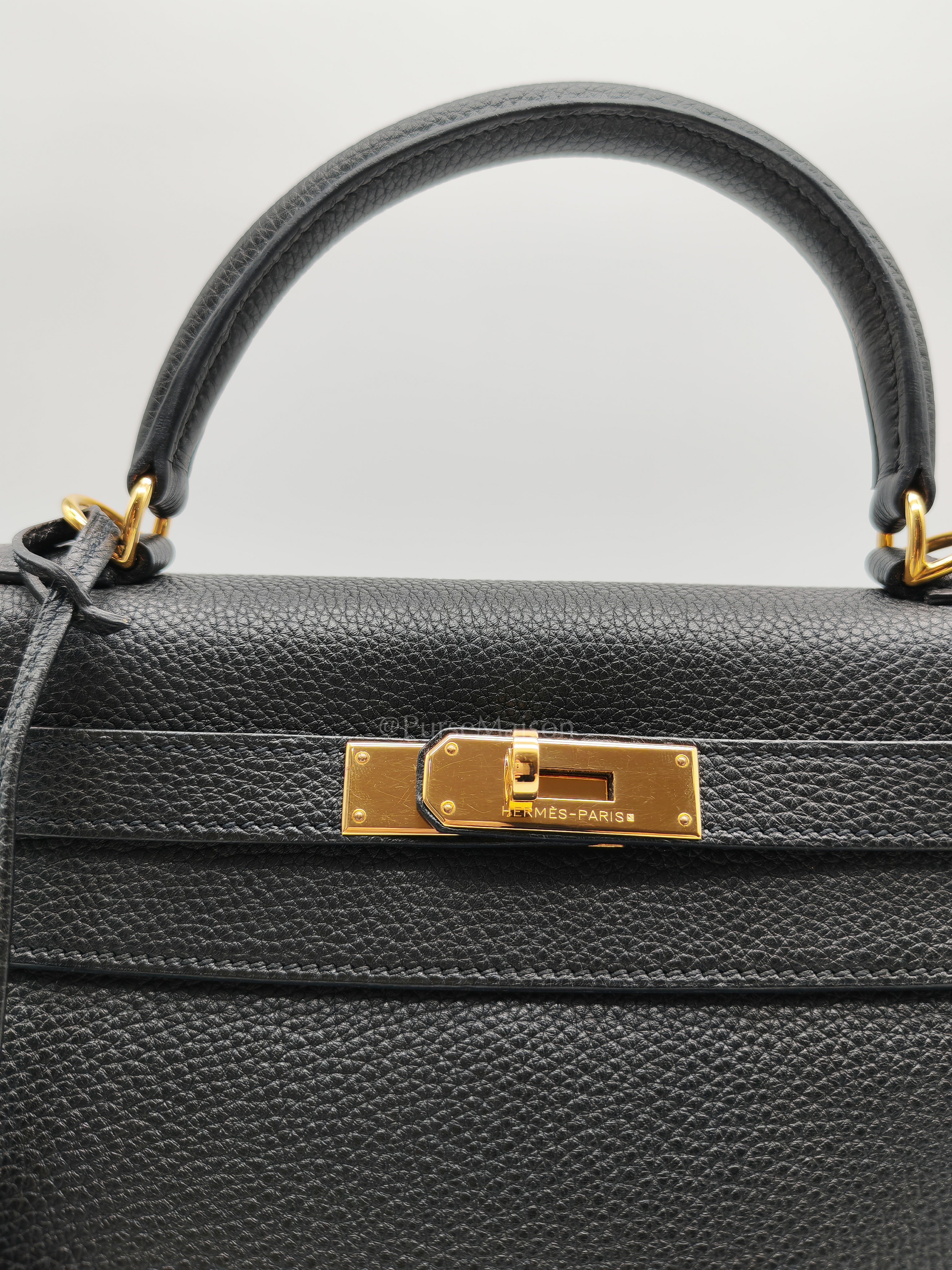 Kelly 28 Retourne in Black Togo Leather & Gold Hardware Stamp Square M (2009)