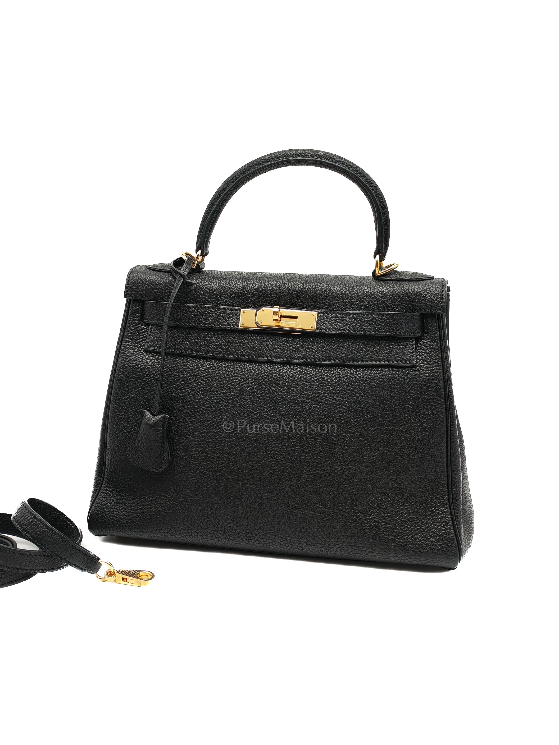 Kelly 28 Retourne in Black Togo Leather & Gold Hardware Stamp Square M (2009)