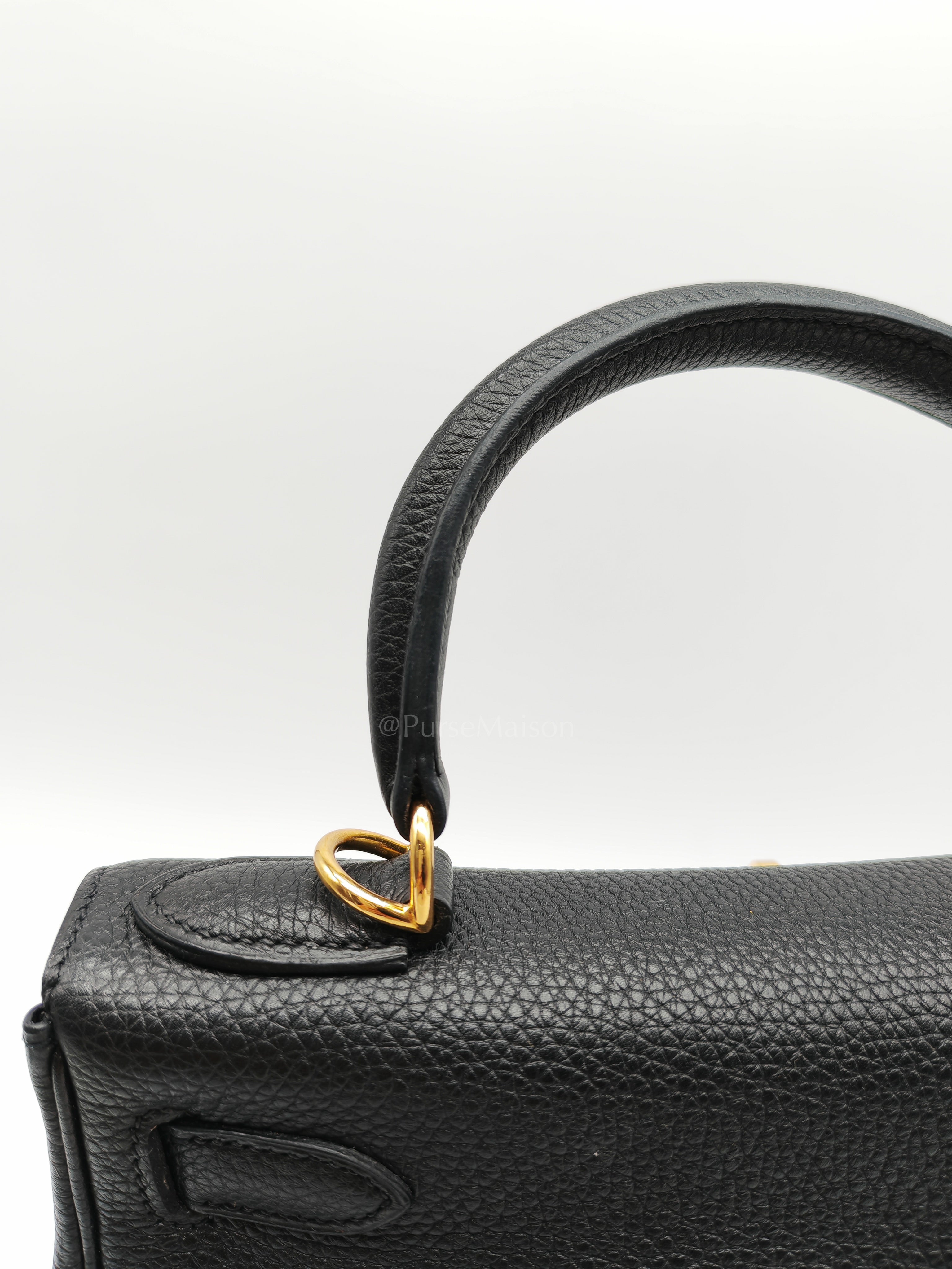 Kelly 28 Retourne in Black Togo Leather & Gold Hardware Stamp Square M (2009)