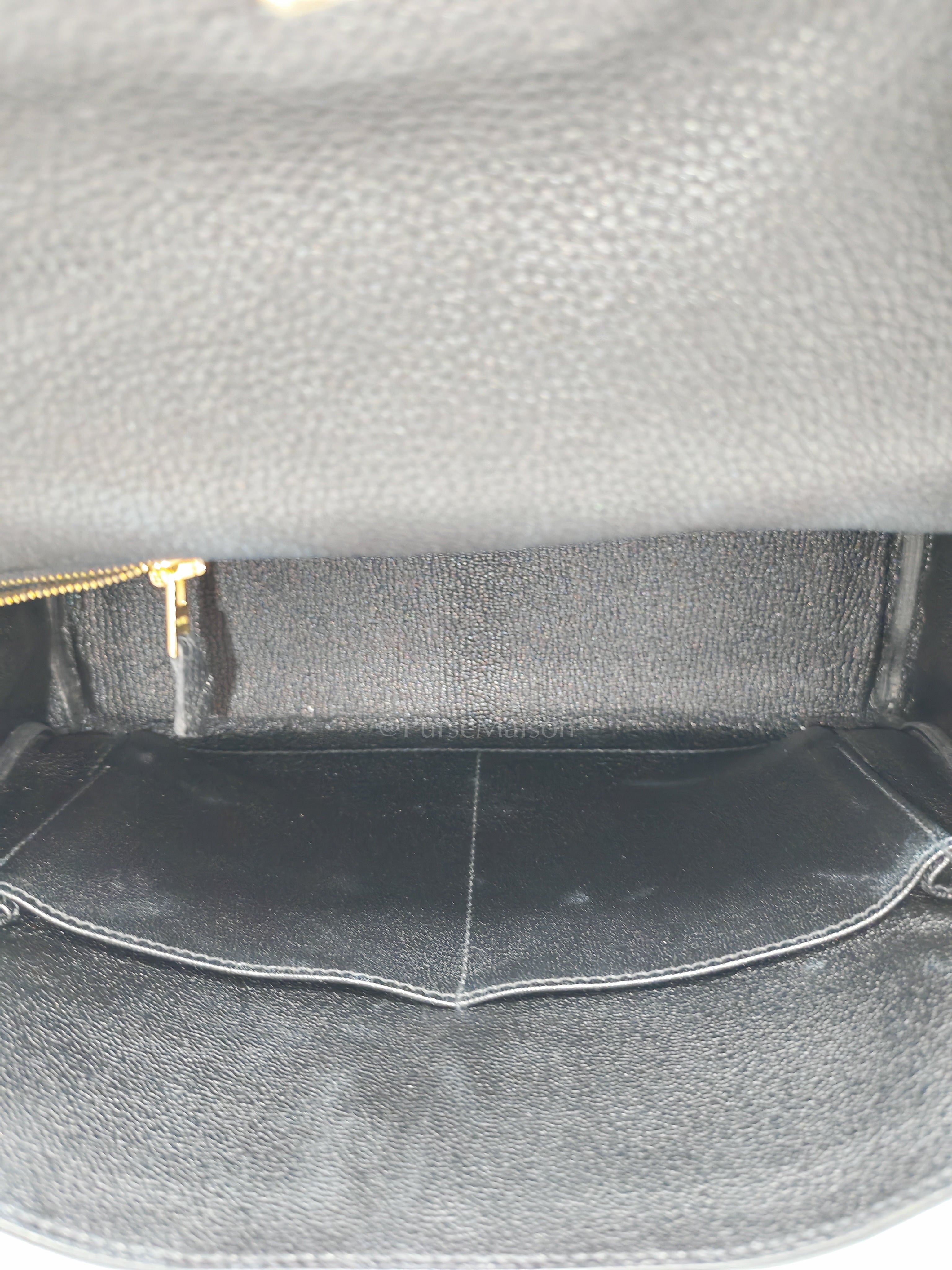 Kelly 28 Retourne in Black Togo Leather & Gold Hardware Stamp Square M (2009)
