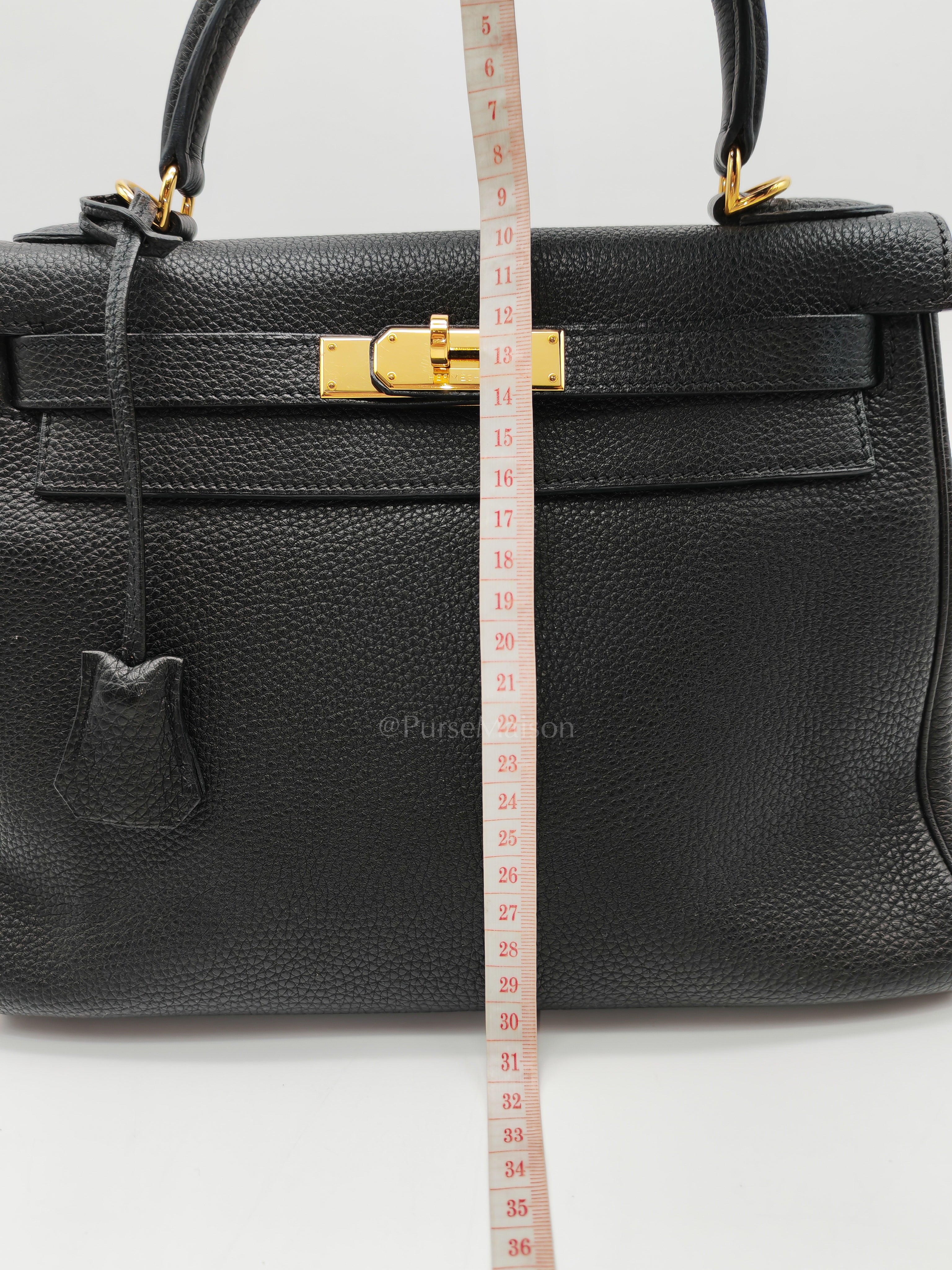 Kelly 28 Retourne in Black Togo Leather & Gold Hardware Stamp Square M (2009)