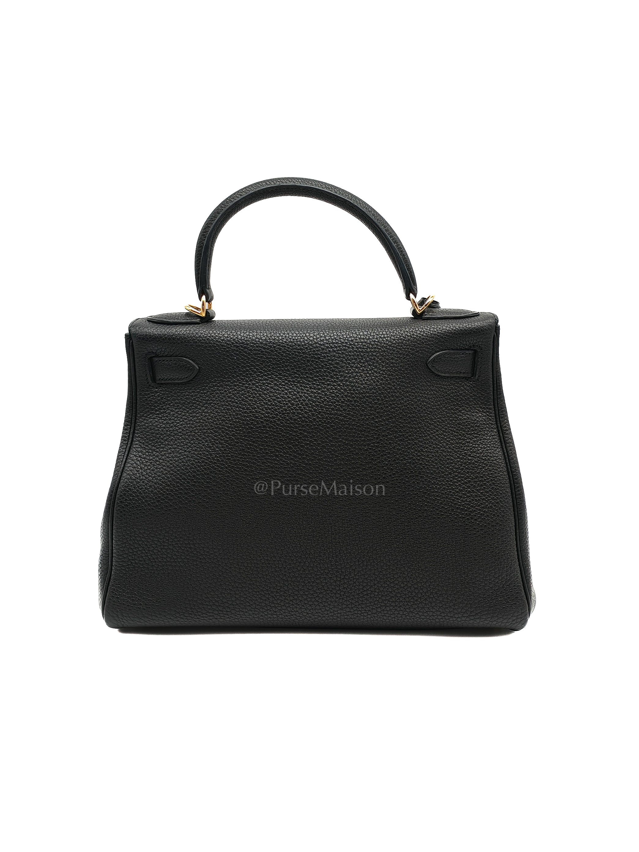 Kelly 28 Retourne in Black Togo Leather & Gold Hardware Stamp Square M (2009)