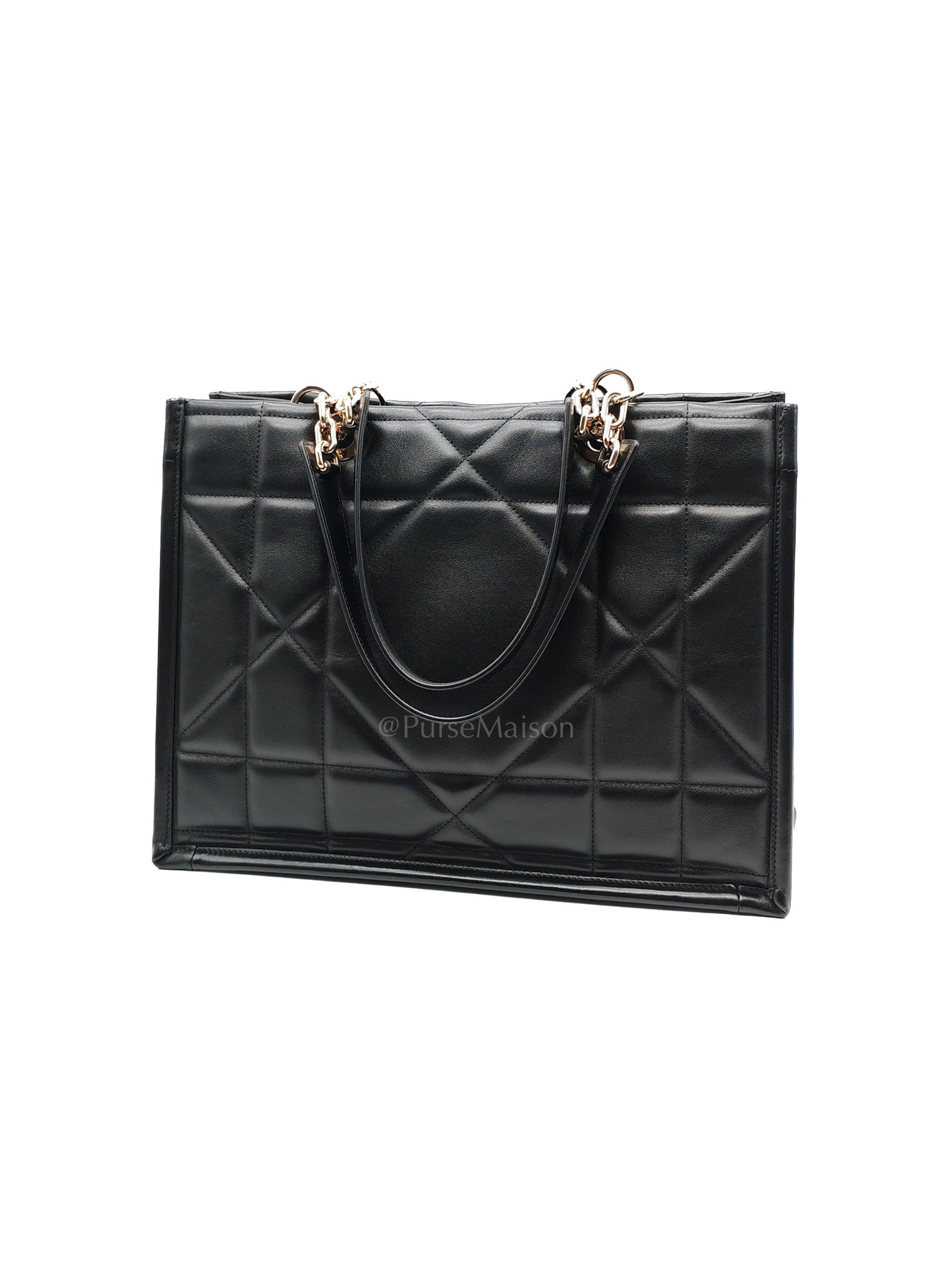 Essential Tote Bag in Black Calfskin Leather & Light Gold Hardware