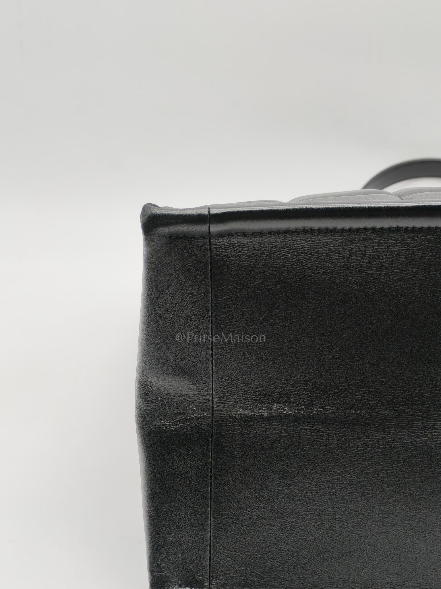 Essential Tote Bag in Black Calfskin Leather & Light Gold Hardware