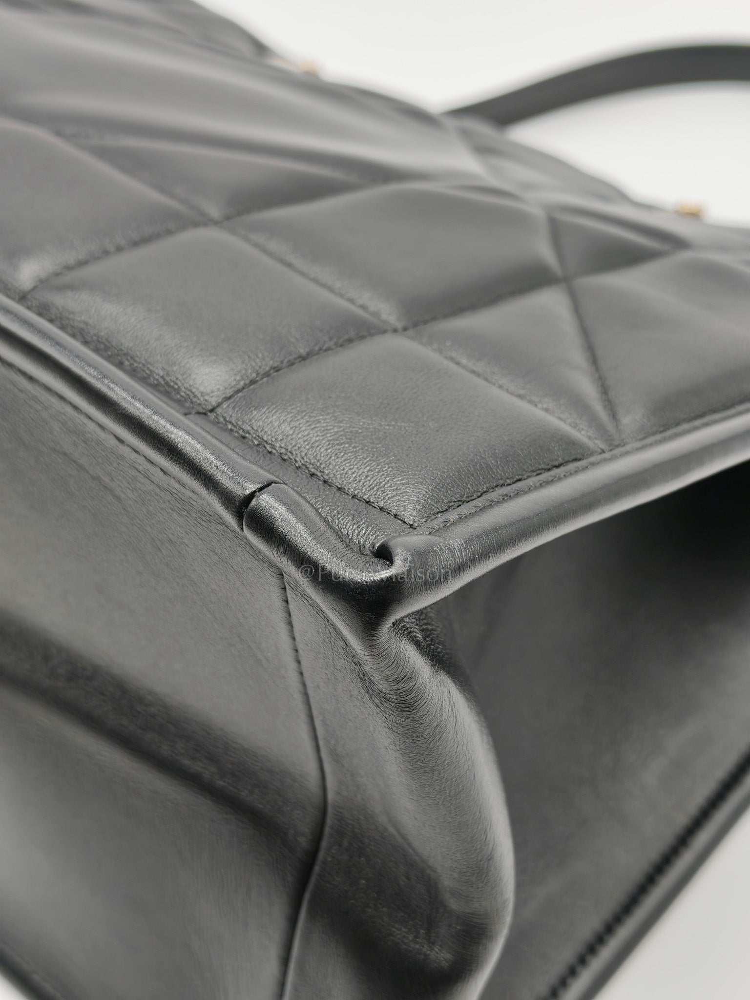 Essential Tote Bag in Black Calfskin Leather & Light Gold Hardware