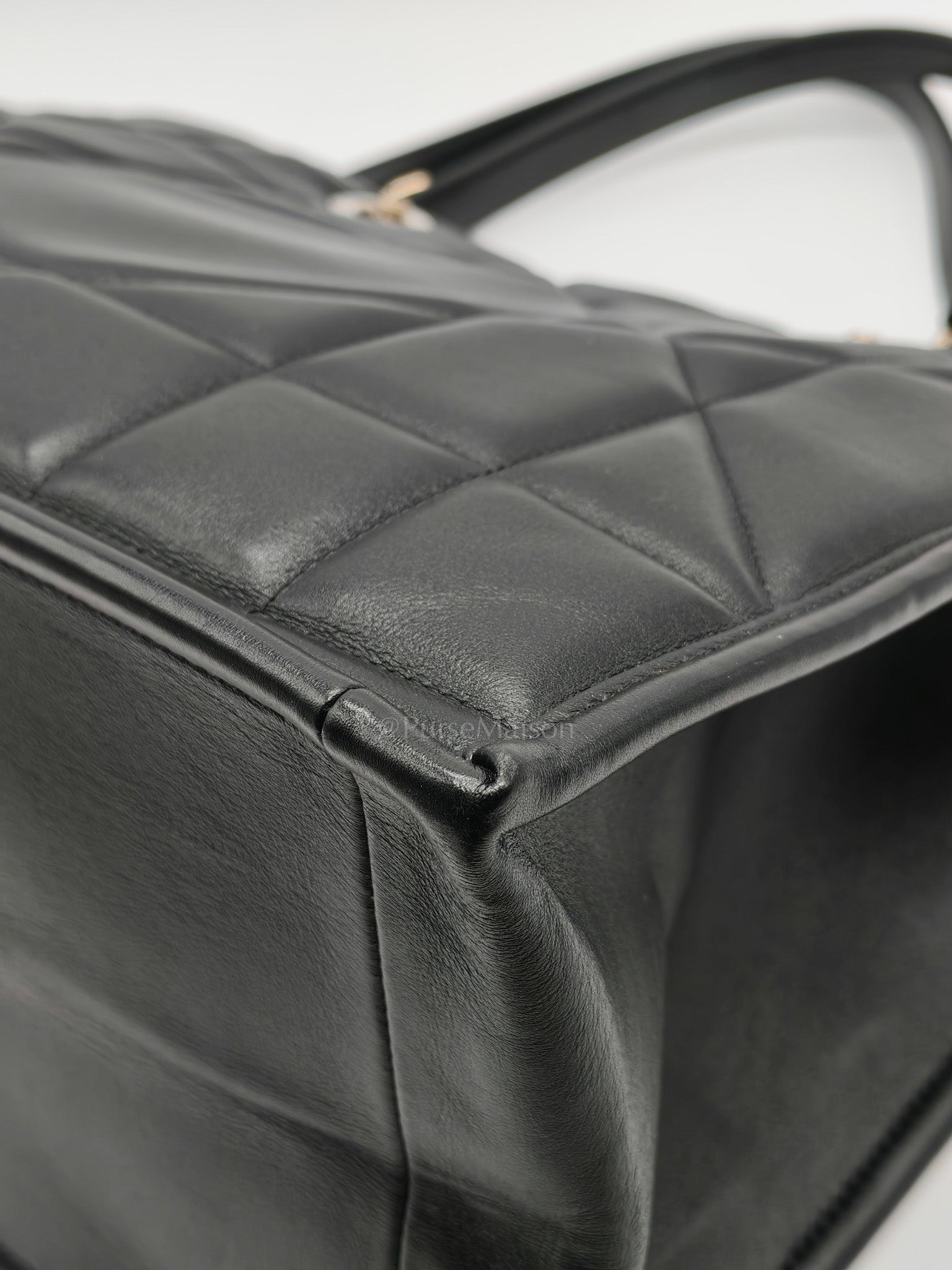 Essential Tote Bag in Black Calfskin Leather & Light Gold Hardware