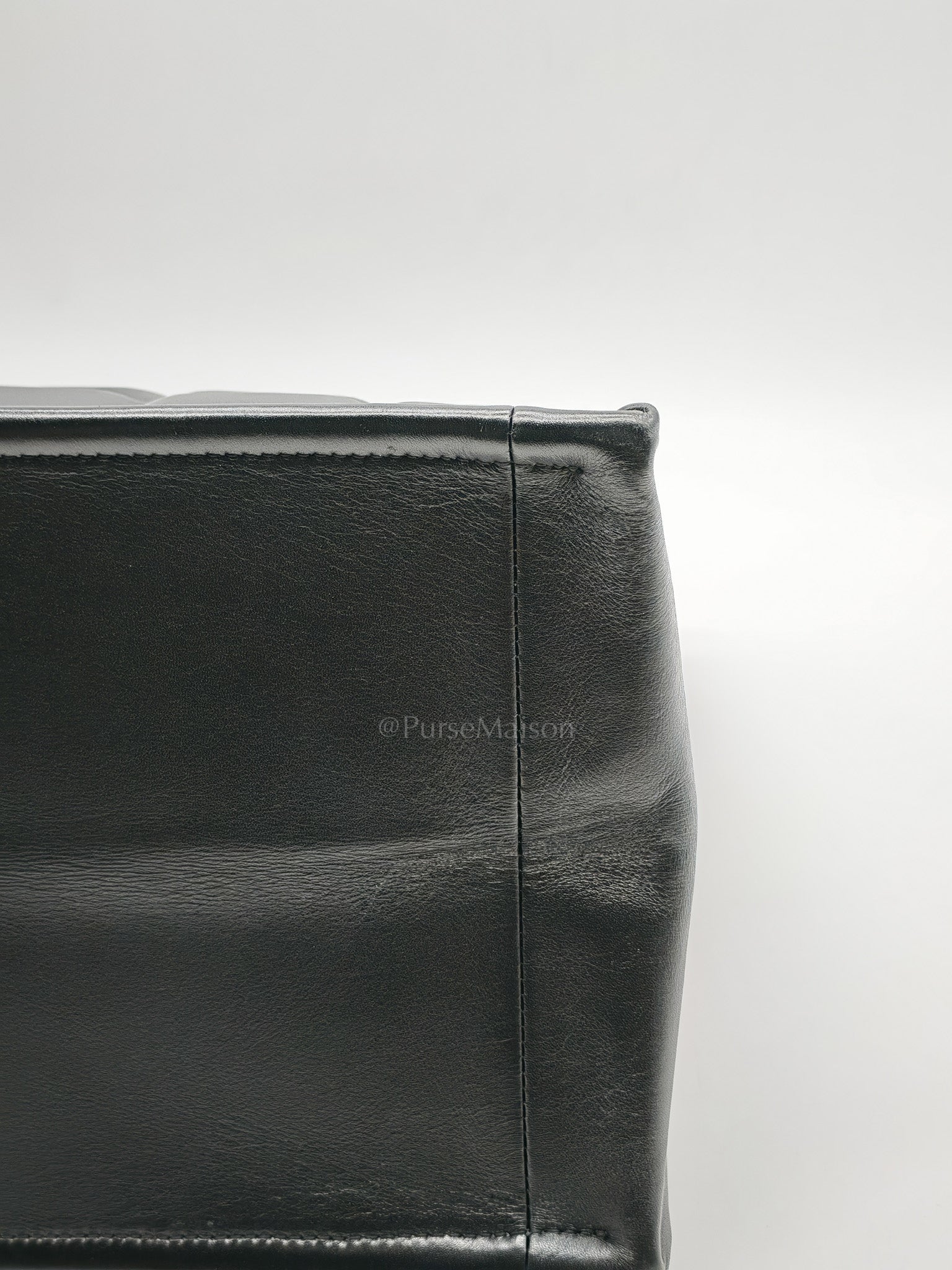 Essential Tote Bag in Black Calfskin Leather & Light Gold Hardware